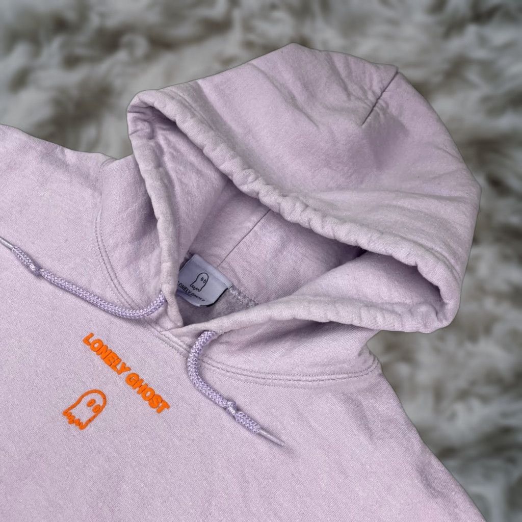 Lonely Ghost Men’s Text Me When You Get Home Pullover Hoodie XL Light Purple Cotton Polyester Hooded Logo Solid Regular Mens