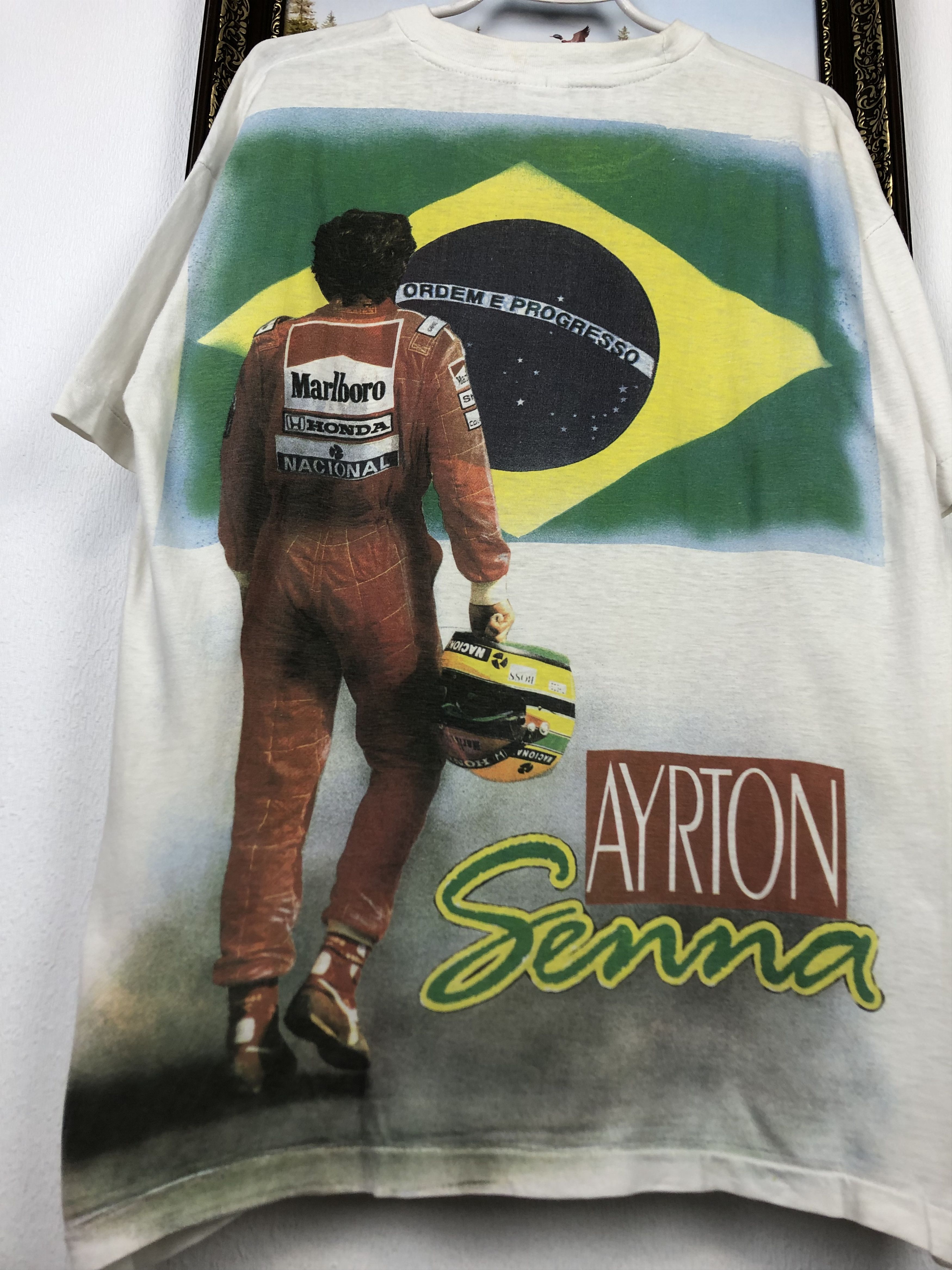 Vintage Vintage 90's Ayrton Senna Racing Tee Shirt Over Print Shirt Size US L / EU 52-54 / 3 - 15 Thumbnail