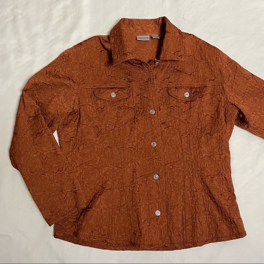 Chicos Chico’s Rust Textured Rose Jacket Size 2 US L Size L / US 10 / IT 46 - 5 Thumbnail