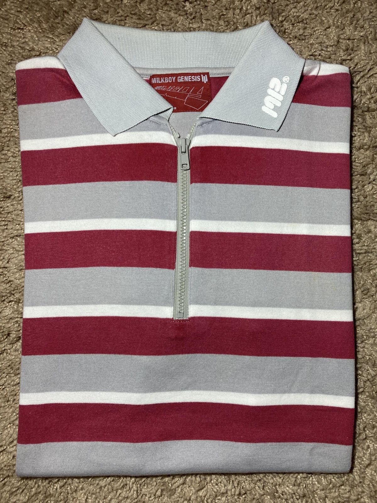 Japanese Brand 2001 Milkboy Genesis Striped Gray Zip Up Polo 90s Shirt MB Size US M / EU 48-50 / 2 - 1 Thumbnail