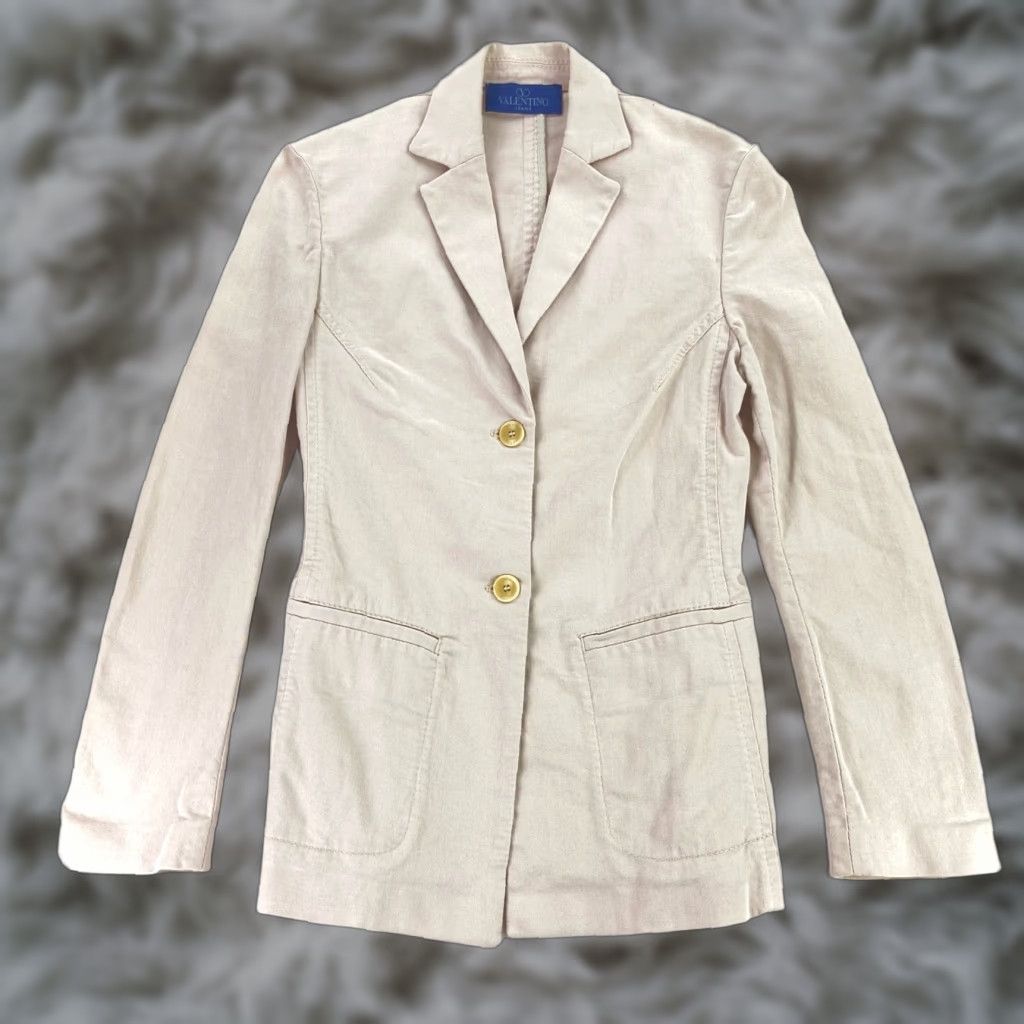 Valentino VINTAGE Valentino Blazer Women 2XS Beige Cotton Stretch 2-Button Jacket Suit Style Mens? Size 24" / US 00 / IT 34 - 1 Thumbnail