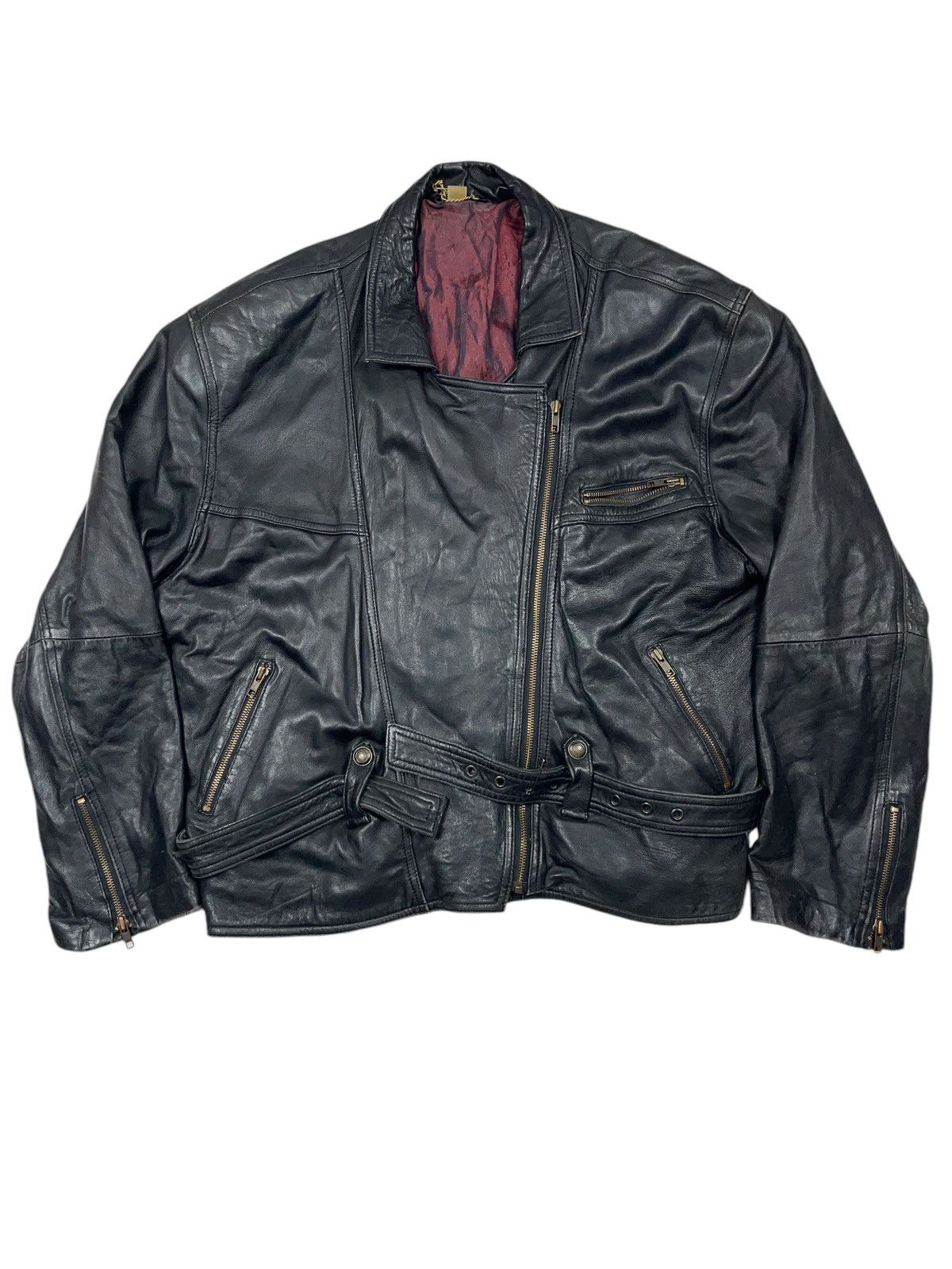Vintage Vintage Leather Biker Belted Jacket Avant Garde Size US XL / EU 56 / 4 - 1 Thumbnail
