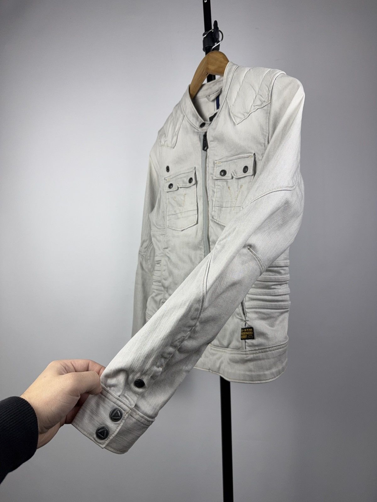 G-Star Avant Garde 00s G-Star RAW 96 White Moto Denim Jacket Y2K Size S / US 4 / IT 40 - 5 Thumbnail