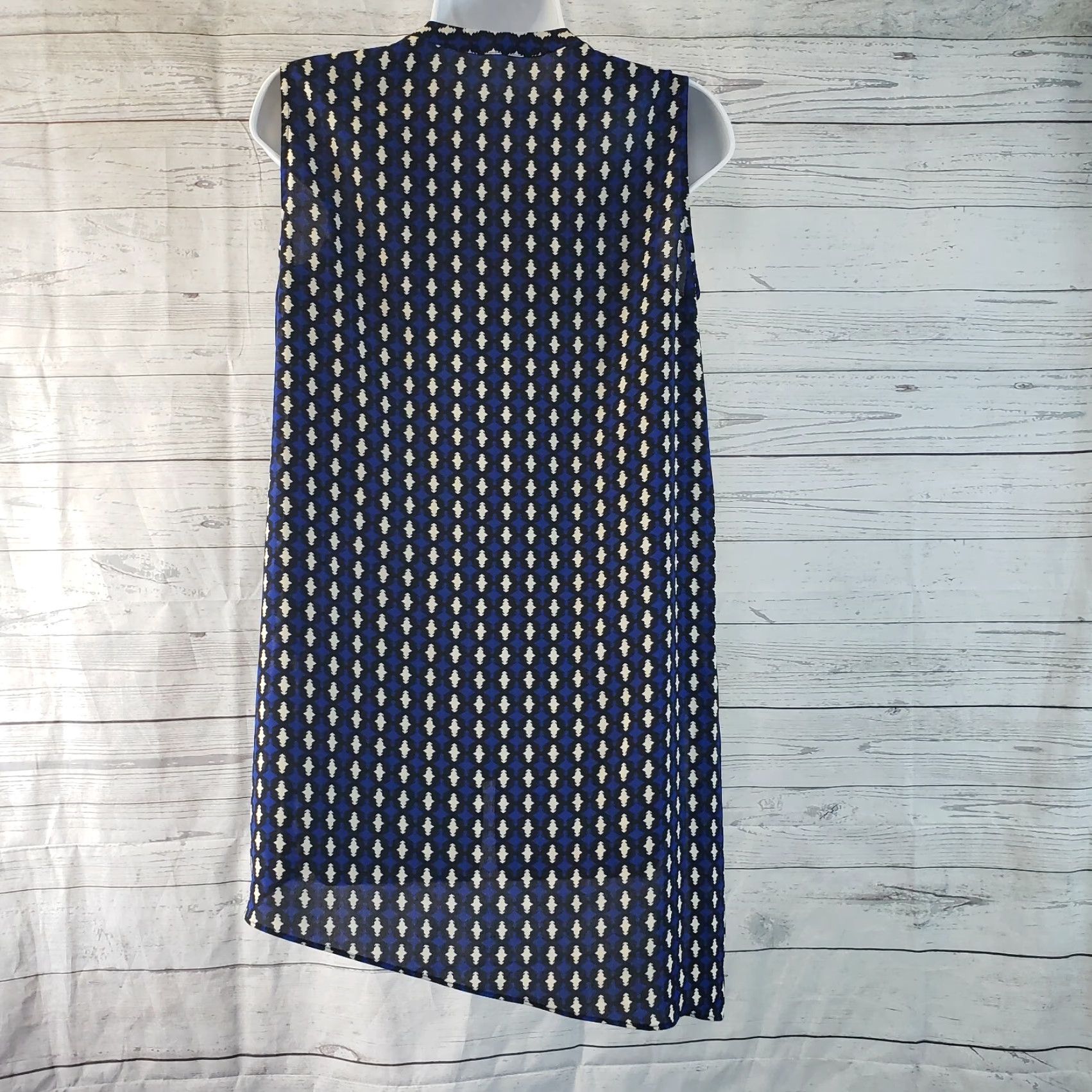Vintage Pleione Womens Sleeveless Top XS Blue Black Asymmetrical Hem Shirt Womens XS Blouse Top Size XS / US 0-2 / IT 36-38 - 4 Thumbnail