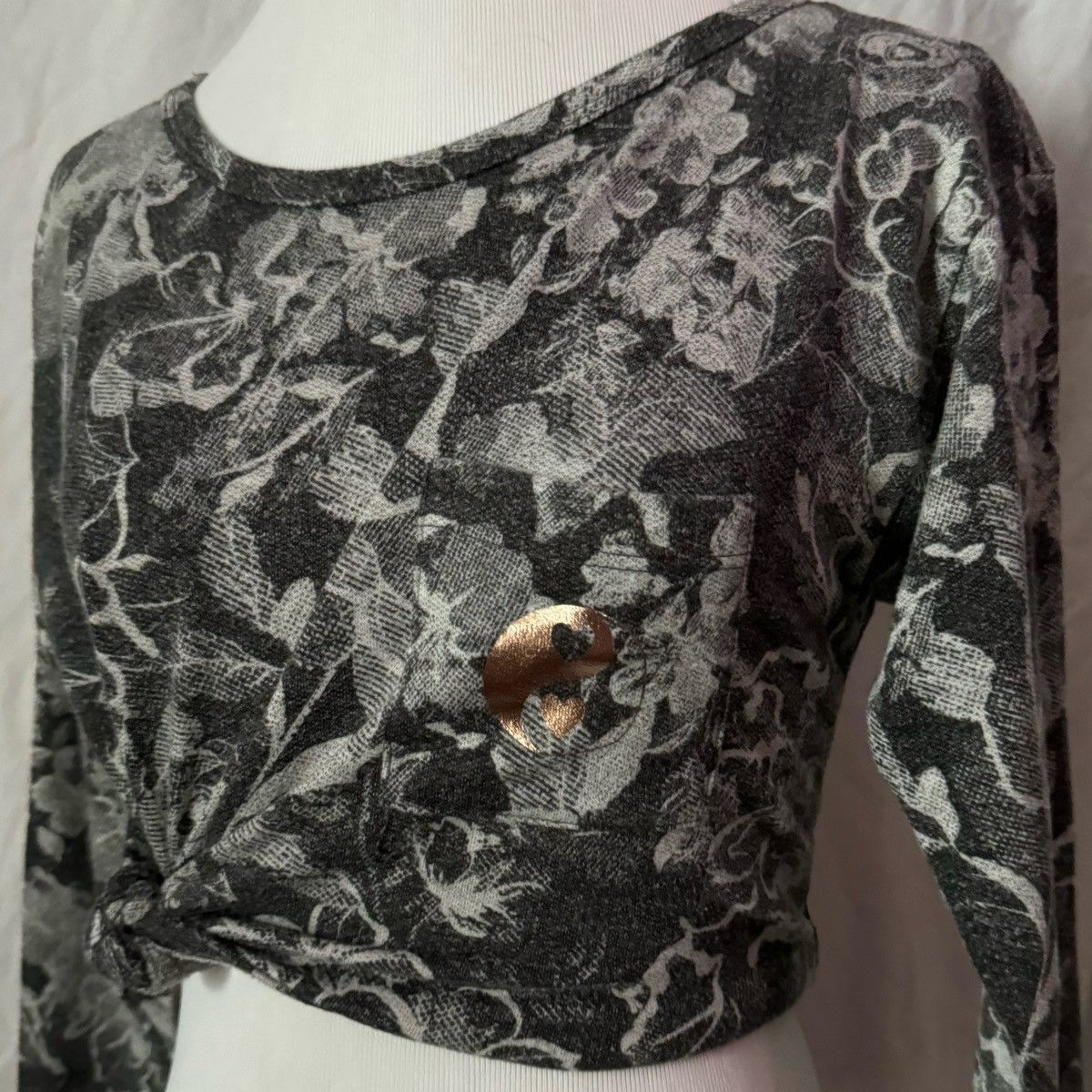 Vintage Y2K, Floral, Monochrome, Ying Yang, Cropped, Knit 3/4 Sleeve Size S / US 4 / IT 40 - 12 Thumbnail