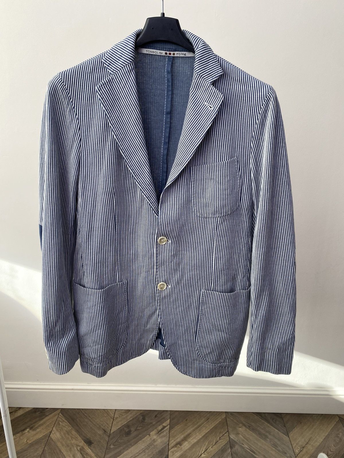 Tombolini Vintage Tombolini Blue White Striped Cotton Blazer Jacket Size 48R - 1 Thumbnail