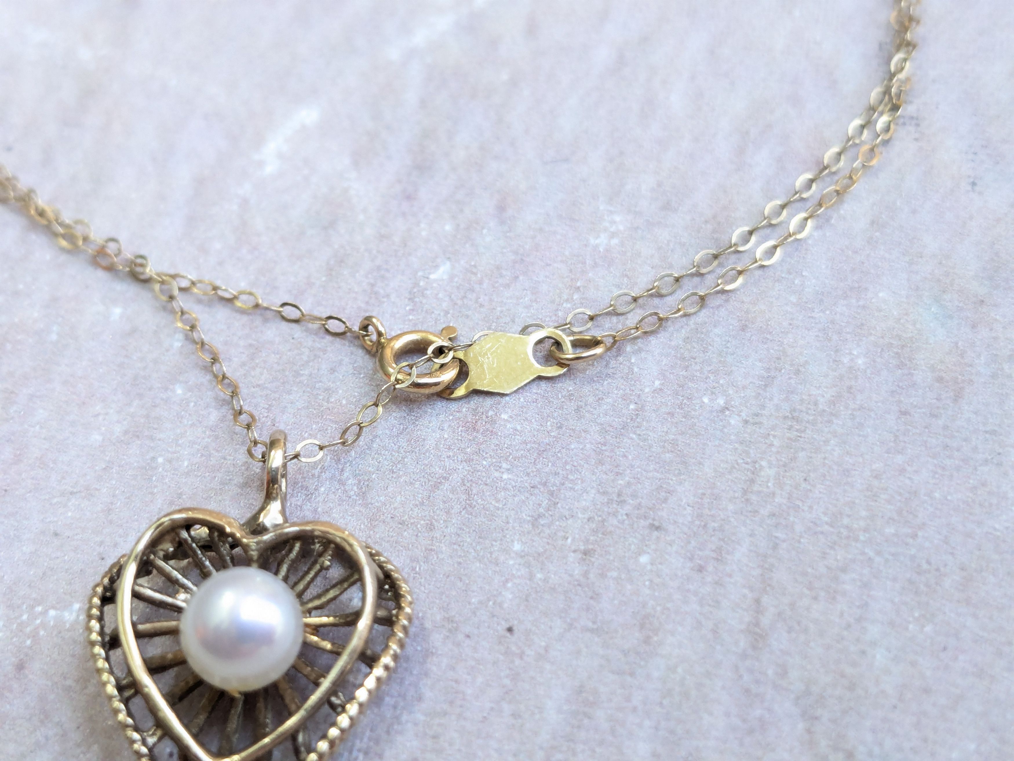 Jewelry Vintage 10k Gold Necklace Heart Pearl 17" Size ONE SIZE - 5 Thumbnail