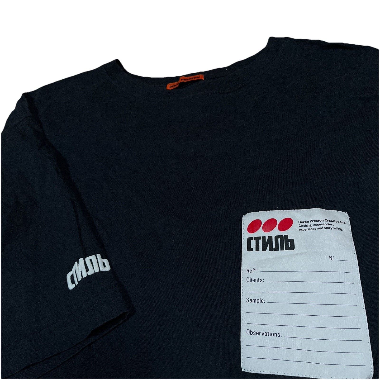 Heron Preston Heron Preston Black Sticker Label Cyrillic Стиль Logo Tee Size US M / EU 48-50 / 2 - 2 Thumbnail