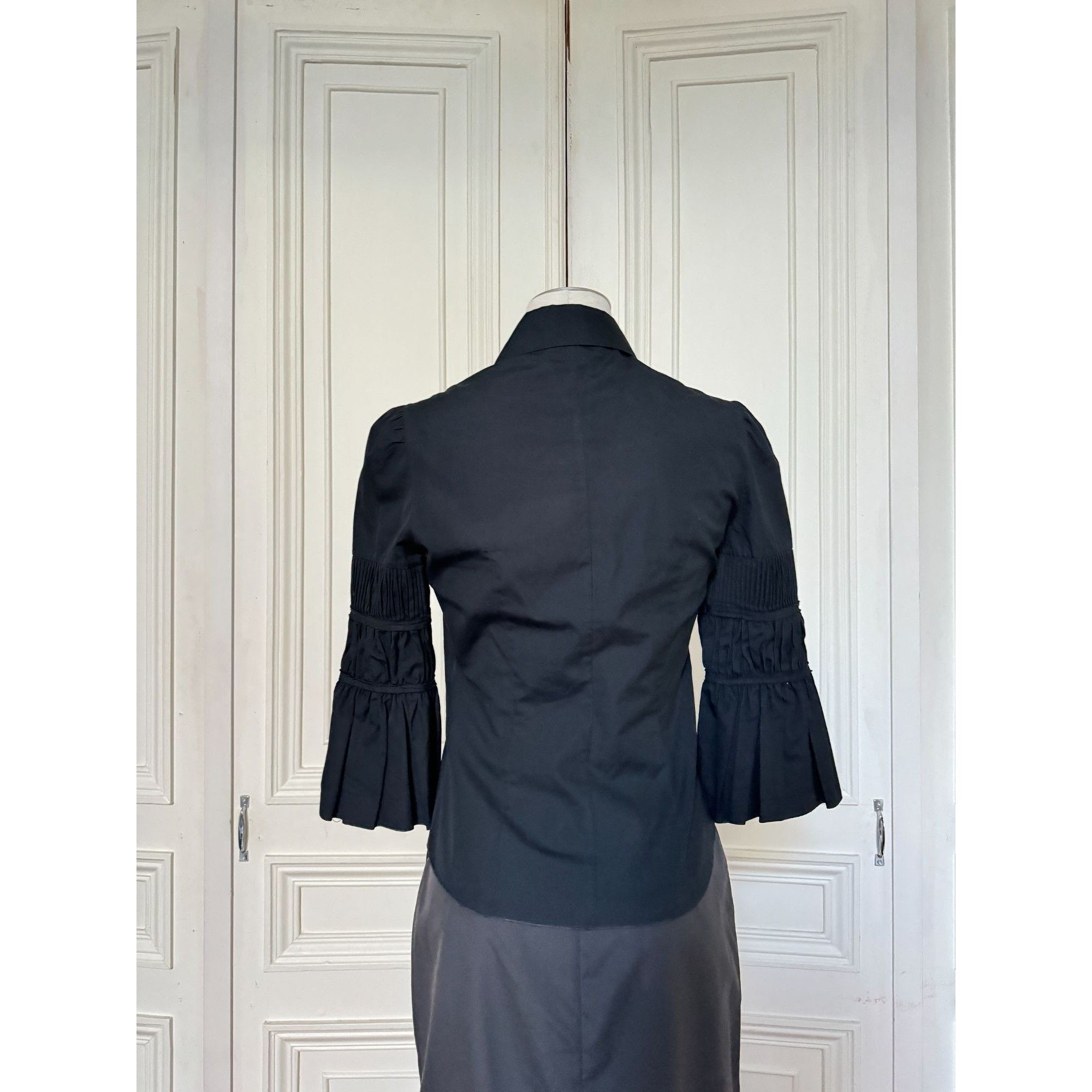 Miu Miu 1990s Black Cotton Shirt Size XS / US 0-2 / IT 36-38 - 3 Thumbnail