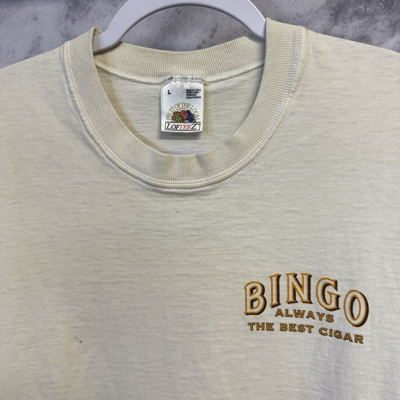 Vintage Vintage 90s Bingo Cigar T Shirt Mens Large White Single Stit Size US L / EU 52-54 / 3 - 4 Thumbnail