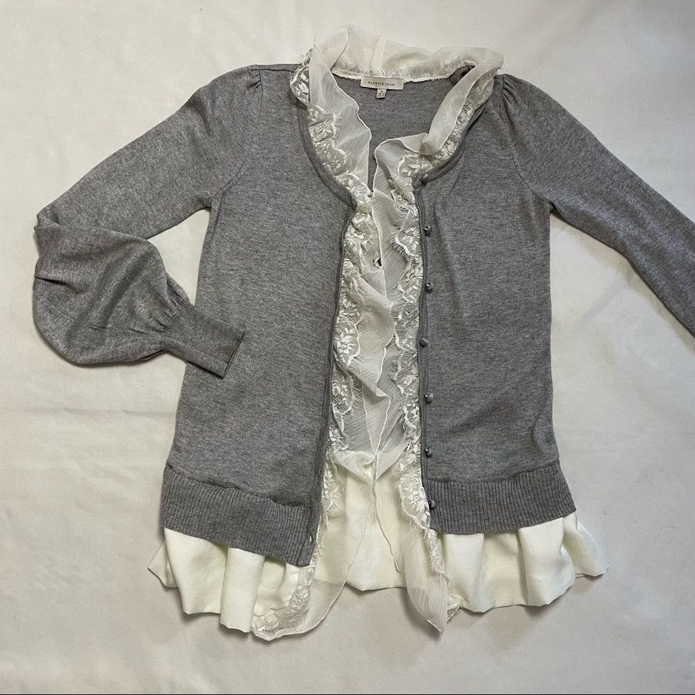 Other Plastic Island Rayon Wool Grey Cardigan With Lace Detail Si Size M / US 6-8 / IT 42-44 - 5 Thumbnail