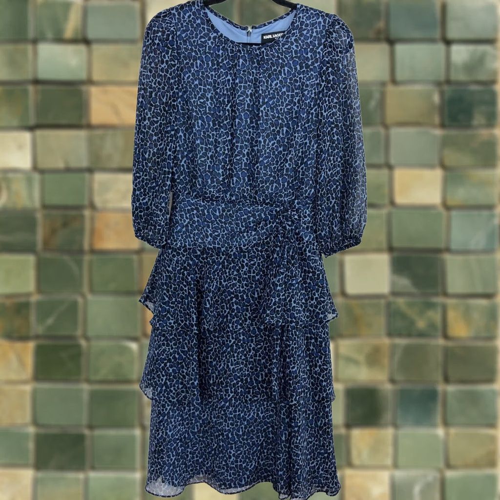 Karl Lagerfeld Karl Lagerfeld MINT Size 2 Women's Tiered Layered Ruffle Full Length Dress Blue Size XS / US 0-2 / IT 36-38 - 1 Thumbnail