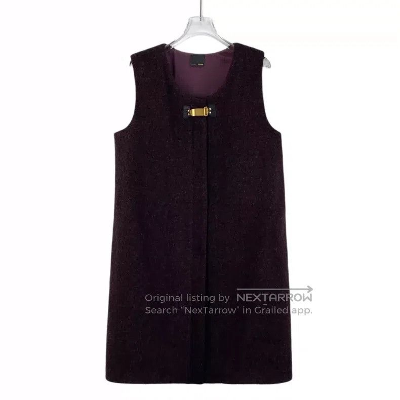 Fendi Fendi Dark Purple Buckle Wool Round Neck Sleeveless Tweed Size S / US 4 / IT 40 - 1 Thumbnail