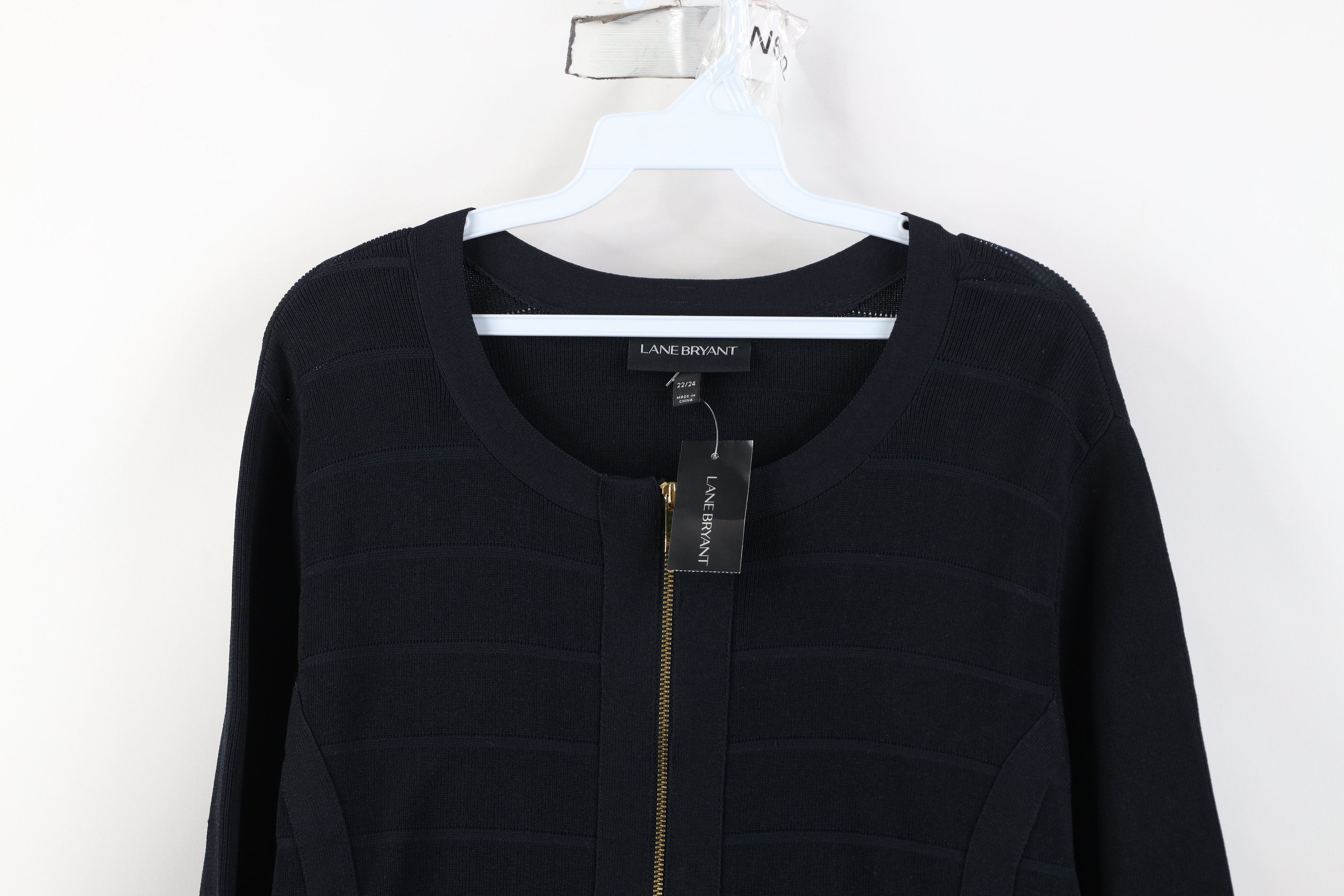 Vintage New Lane Bryant Ribbed Knit Full Zip Sweater Jacket Black Size 3XL / US 20-22 - 2 Thumbnail