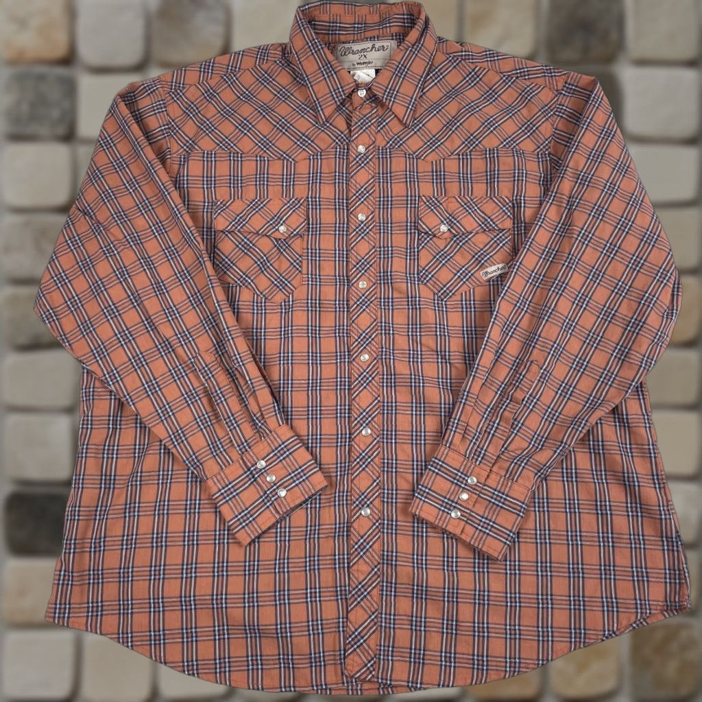Wrangler VINTAGE Wrangler Shirt Men 2XL Orange Wrancher Pearl Snap Long Sleeve Western Cowboy Size US XXL / EU 58 / 5 - 1 Thumbnail