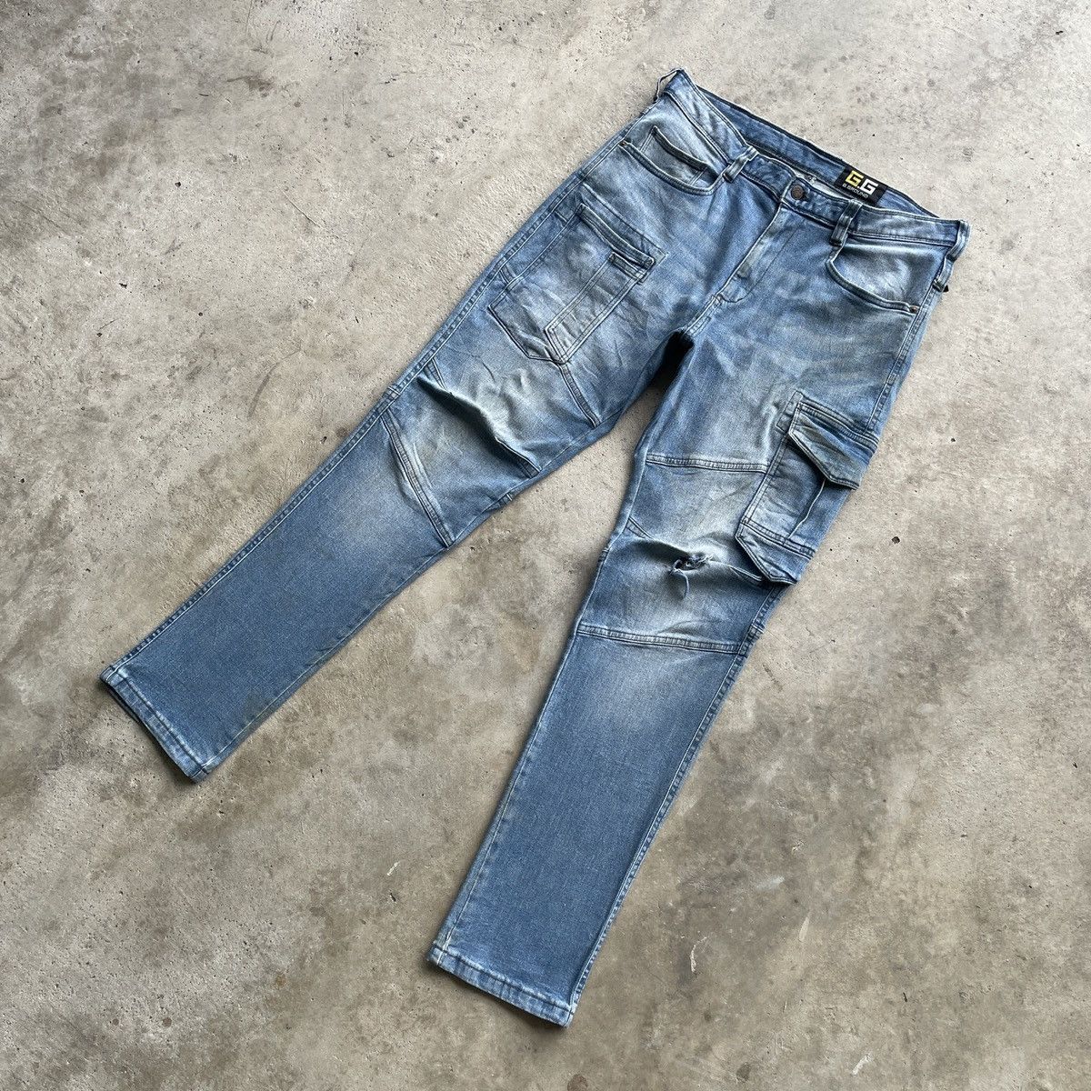 Japanese Brand Japanese Brand Double Knee Cargo Denim Workwear Pants Faded Size US 33 - 2 Thumbnail