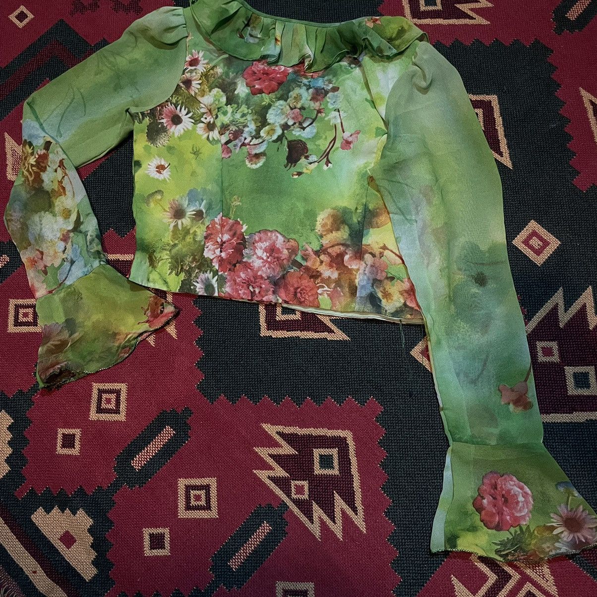 20471120 × Japanese Brand × Vintage Japanese Psychedelic Floral Silk Crop Top Size S / US 4 / IT 40 - 6 Thumbnail
