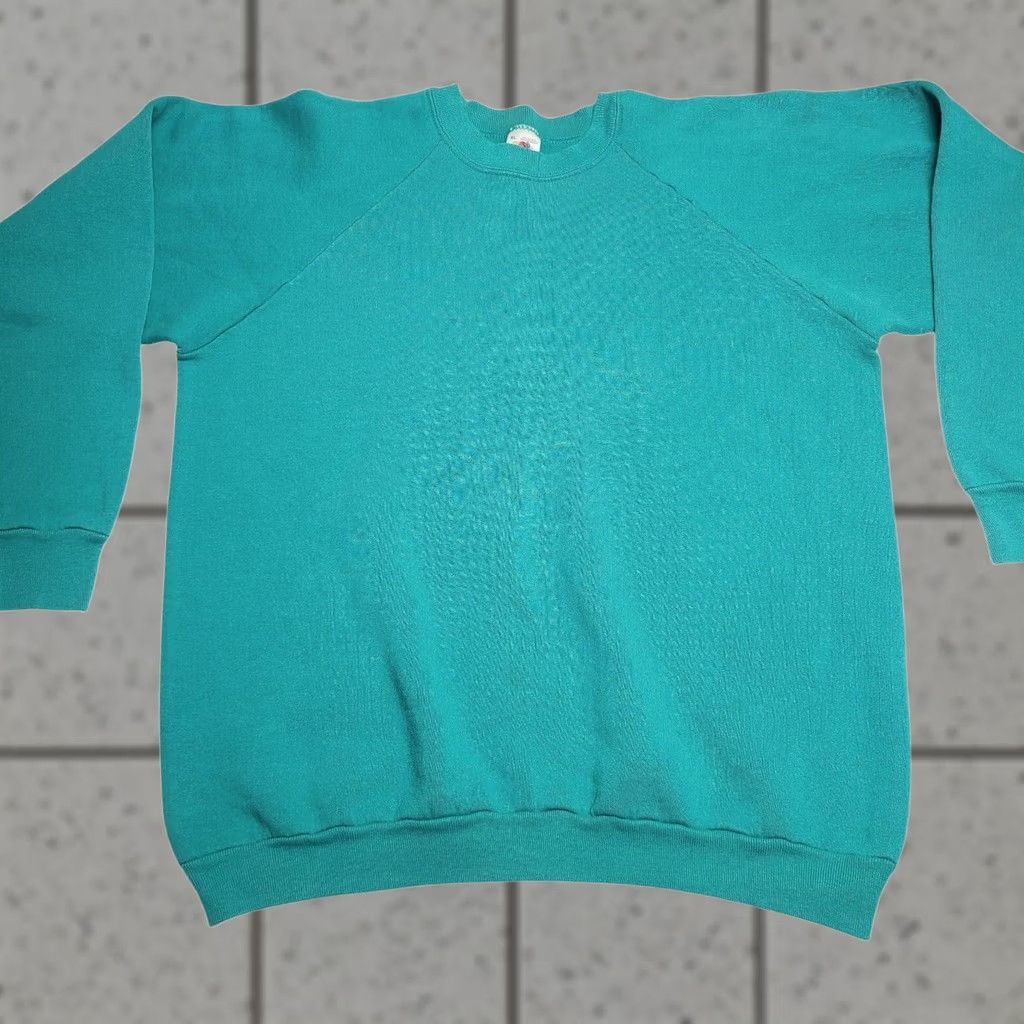 Fruit Of The Loom VINTAGE Fruit of the Loom Crew Neck Sweater Men XL Turquoise Aqua 1990s Solid Knit Pullover Shirt Size XL Mens Size US XL / EU 56 / 4 - 1 Thumbnail