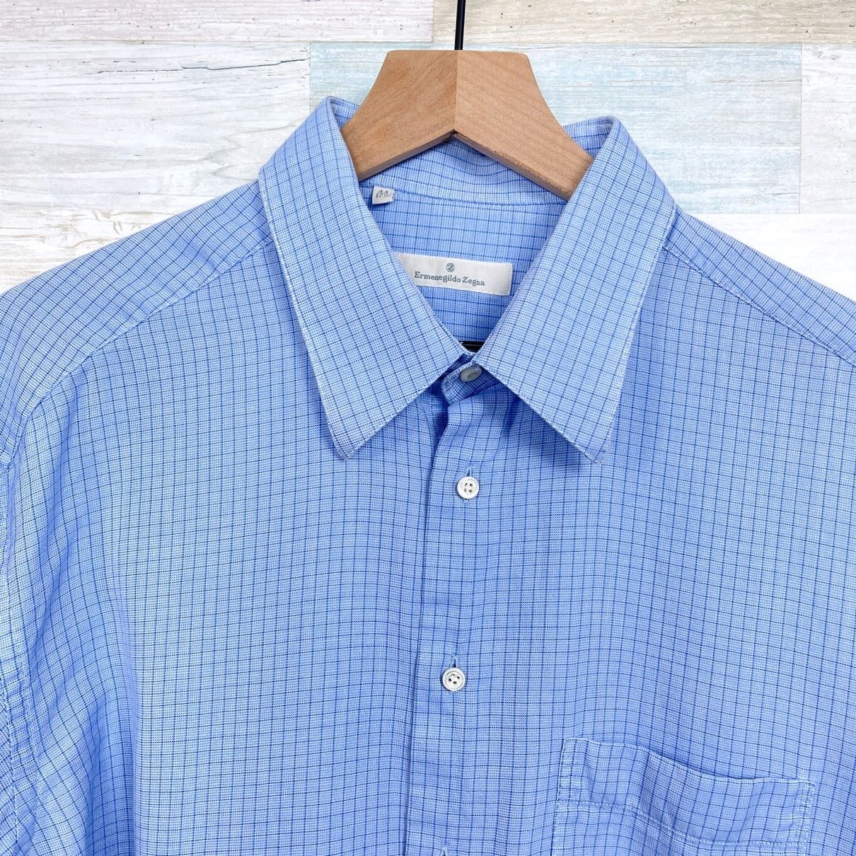 Ermenegildo Zegna Ermenegildo Zegna Check Point Collar Dress Shirt Blue Men 44 Size US XL / EU 56 / 4 - 2 Thumbnail
