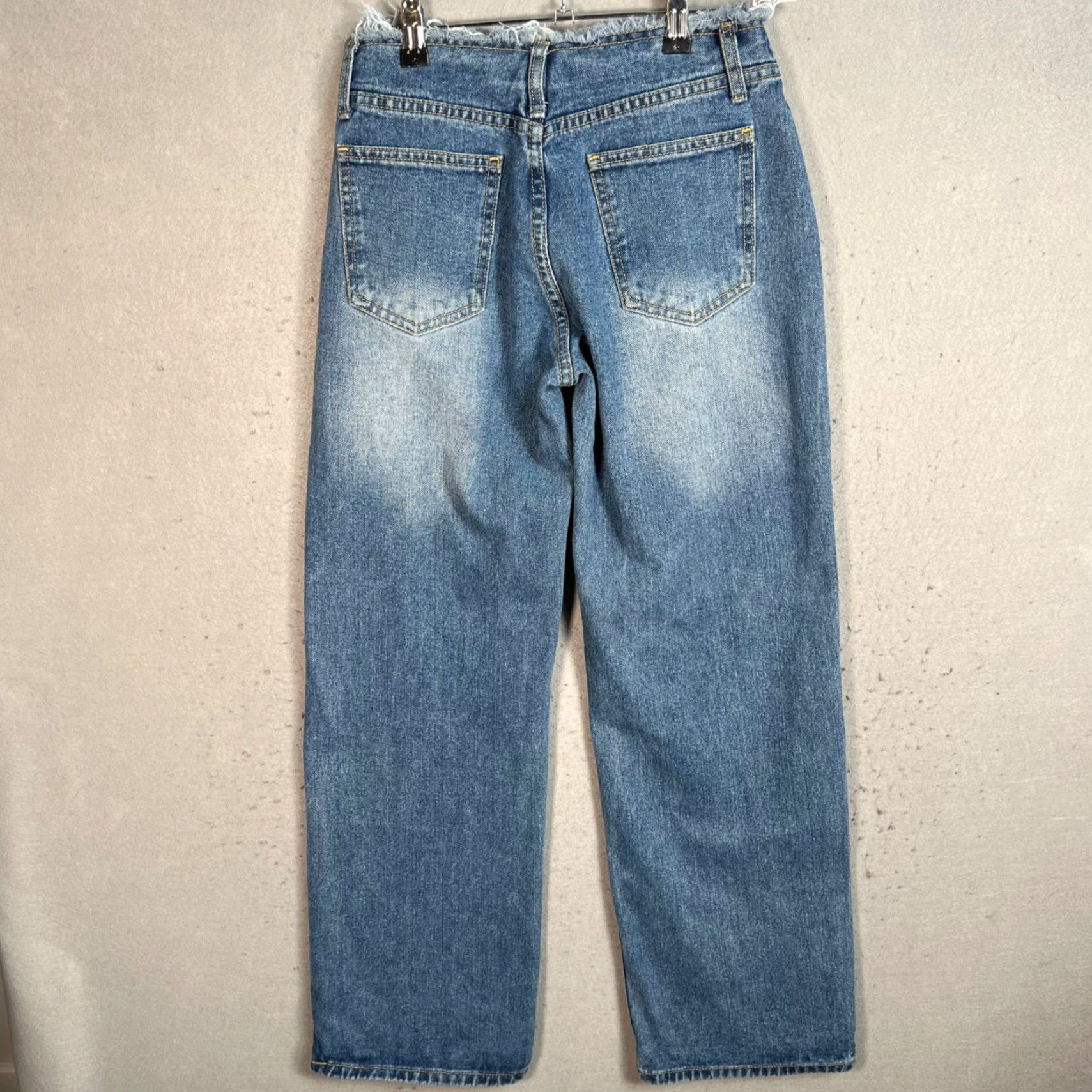 PrettyLittleThing PrettyLittleThing Jeans Womens Petite Blue High-Waist Frayed Hem Wide Leg Size 00 Size 24" / US 00 / IT 34 - 2 Thumbnail