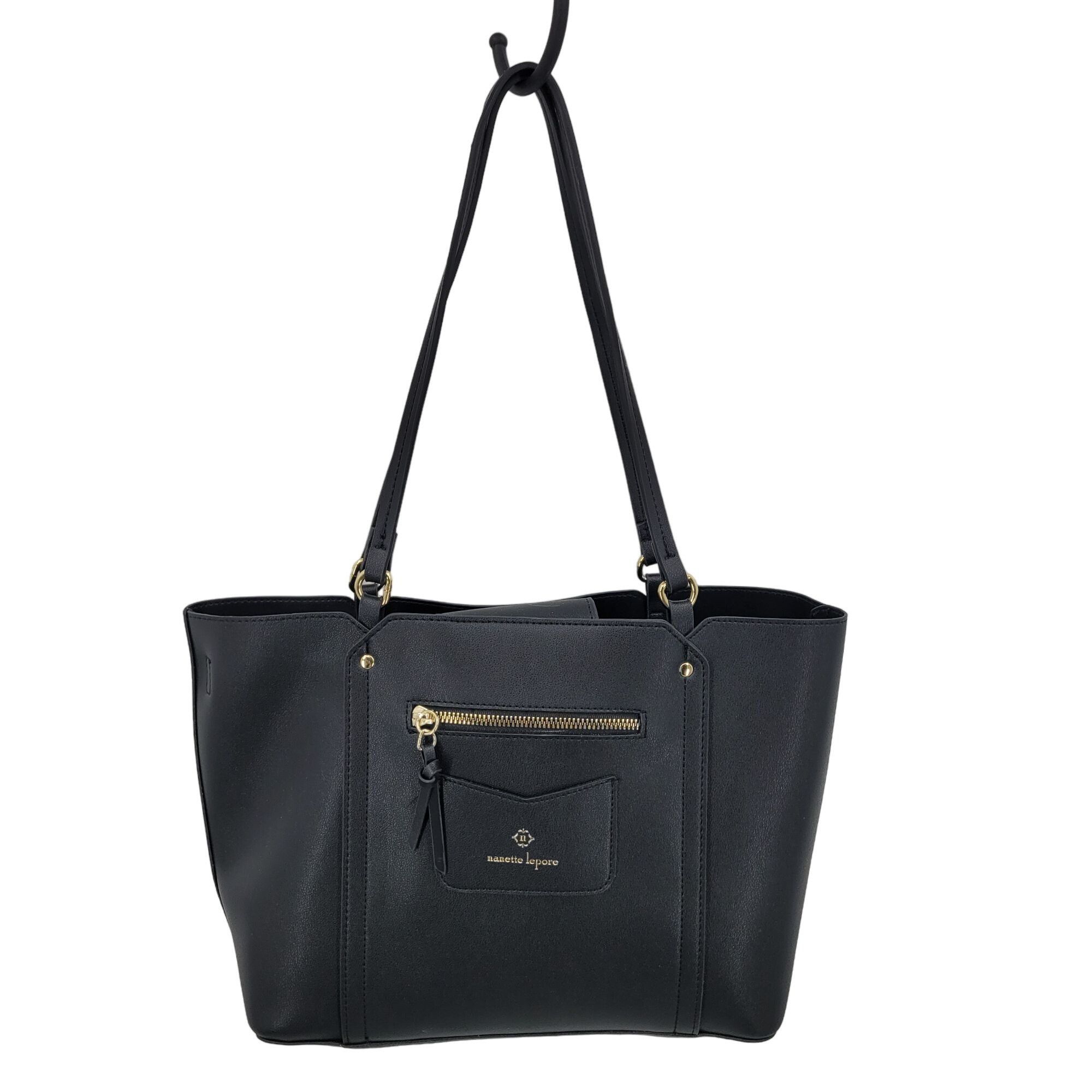 Nanette Lepore Black Vegan Faux Leather Tote Bag Multiple Po Tote Bags