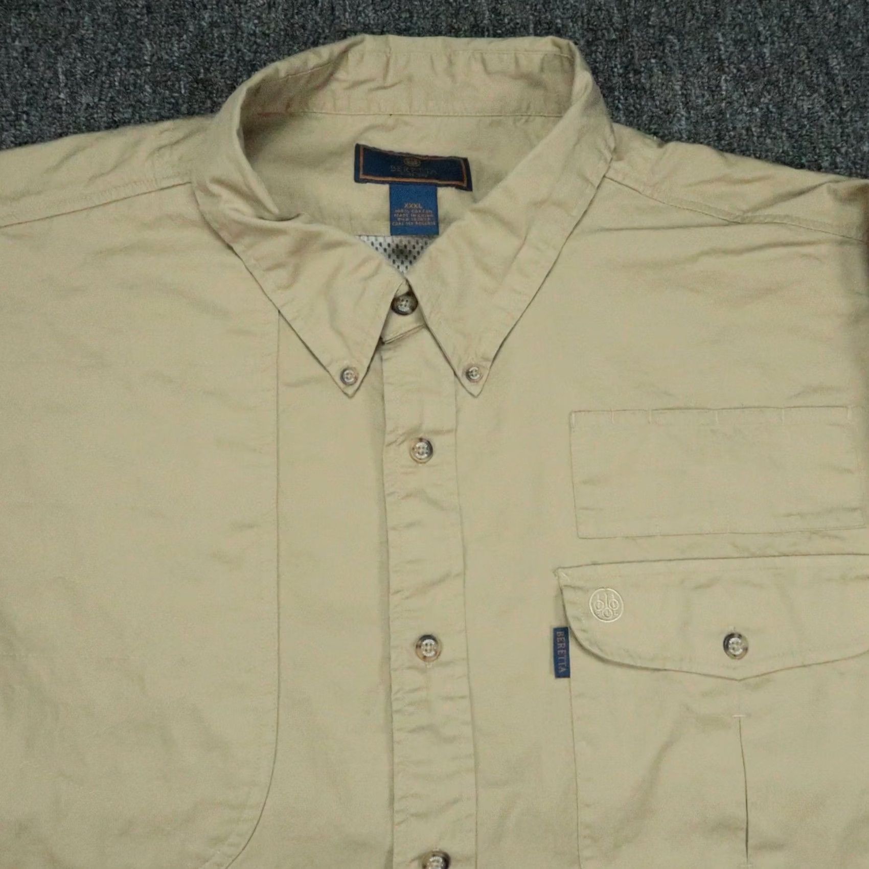 Vintage Beretta Shirt Mens 3XL Beige Long Sleeve Button-Up Collared Pockets Cotton Casual Business Travel Shirt Mens Beige 3XL Size US XXL / EU 58 / 5 - 2 Thumbnail