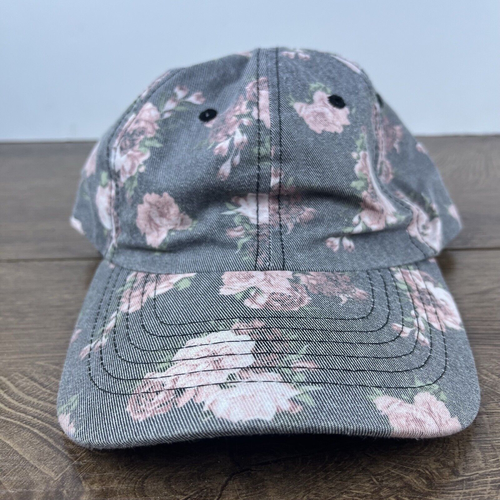 Other Pink Flower Hat Gray Cap Adjustable Hat Gray Adult Fit Hat Size ONE SIZE - 2 Thumbnail