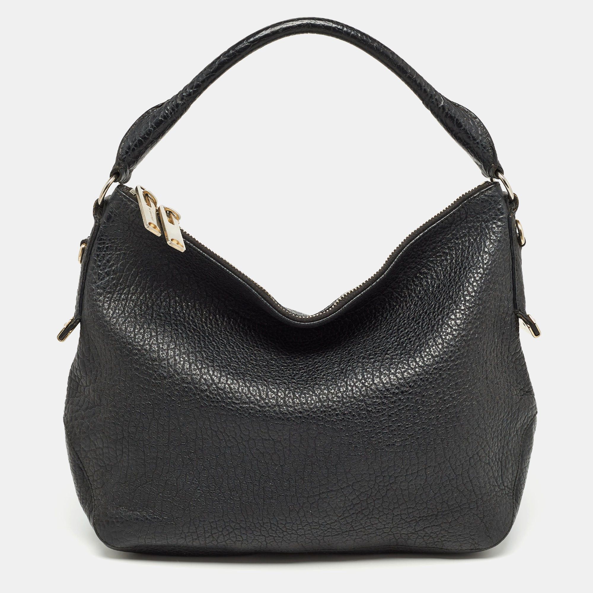 image of Burberry Black Pebbled Leather Ledbury Hobo, Women's