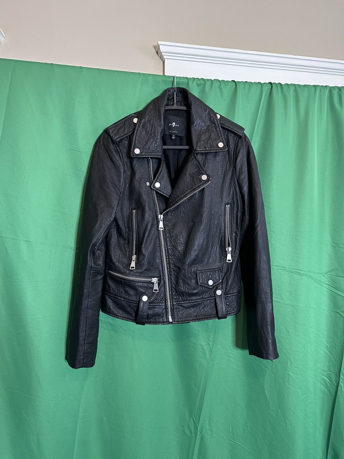 Pure leather black zip-up moto jacket