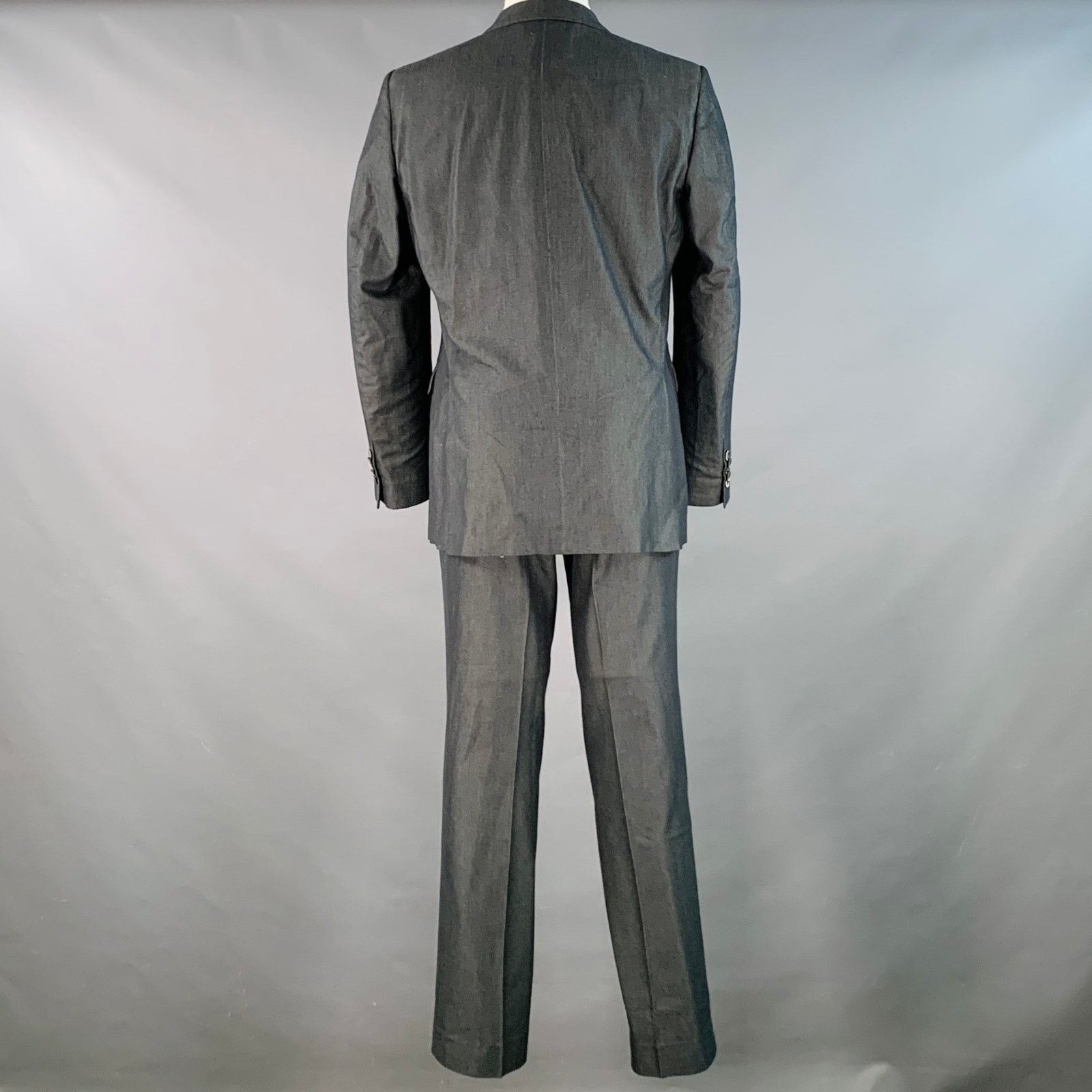 Corneliani Grey Charcoal Herringbone Cotton Silk Peak Lapel Suit Size 38R - 4 Thumbnail