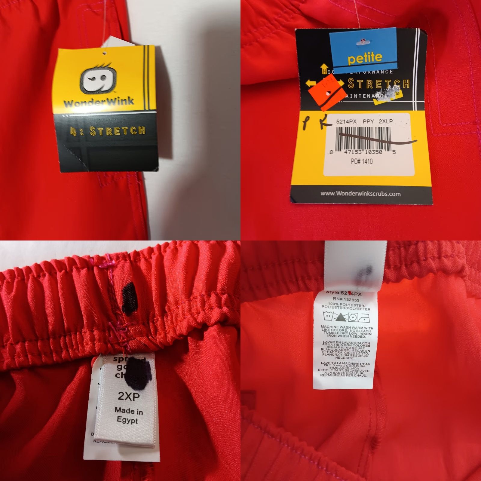 Vintage VINTAGE WonderWink Scrub Pants Womens 2XLP Petite Orange Poppy Stretch Cargo Pocket Size 40" / US 18 - 8 Thumbnail