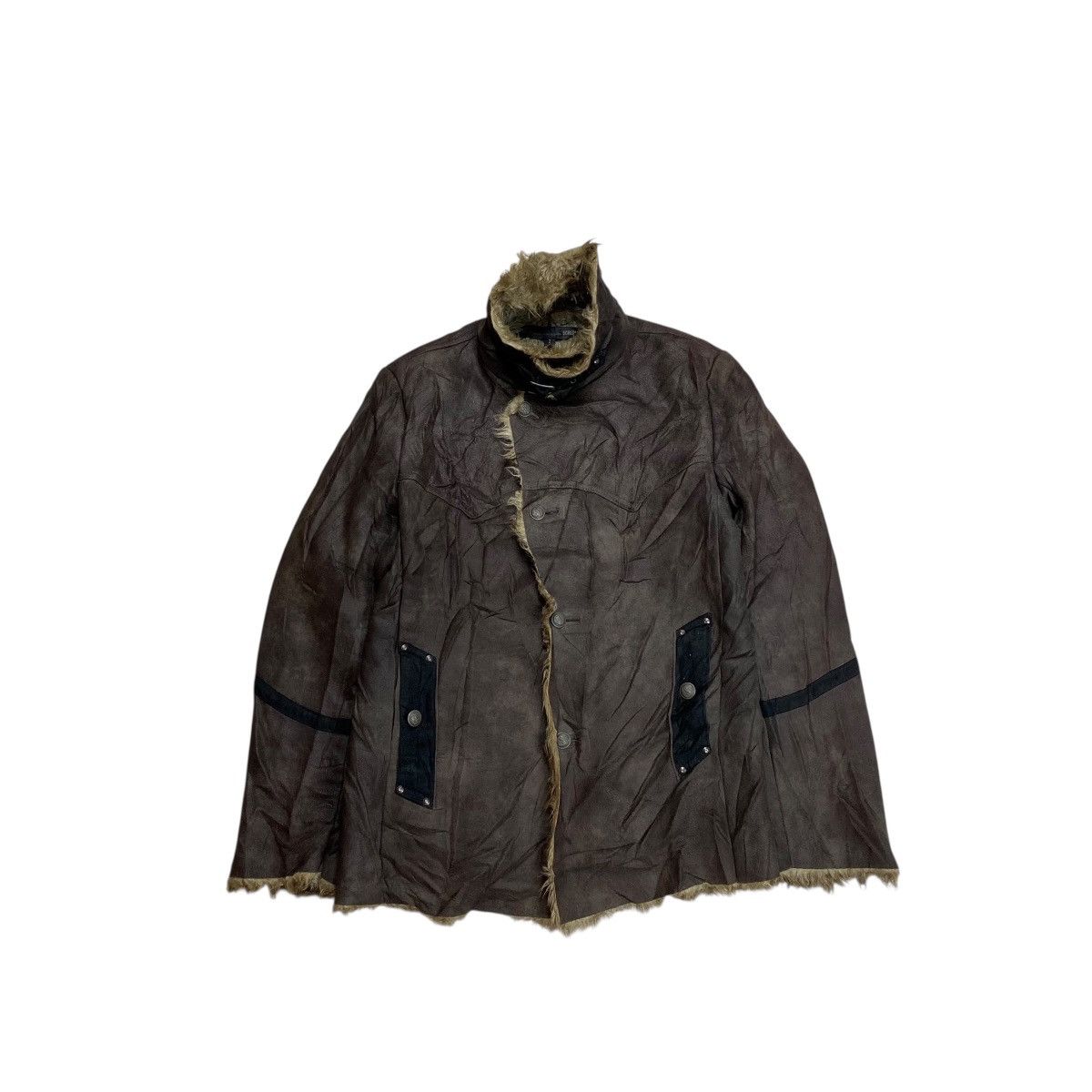 Schlussel Schlussel Asymmetric Button Fur Leather Jacket Size US M / EU 48-50 / 2 - 2 Thumbnail