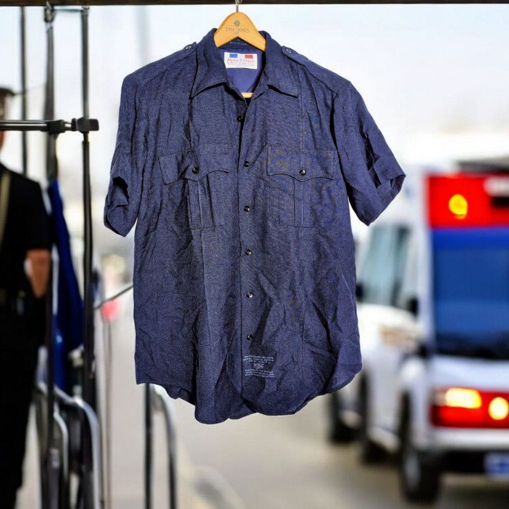Vintage Police Blue Sz L Short Sleeve Uniform Shirt By Flying Cross Size US L / EU 52-54 / 3 - 1 Thumbnail