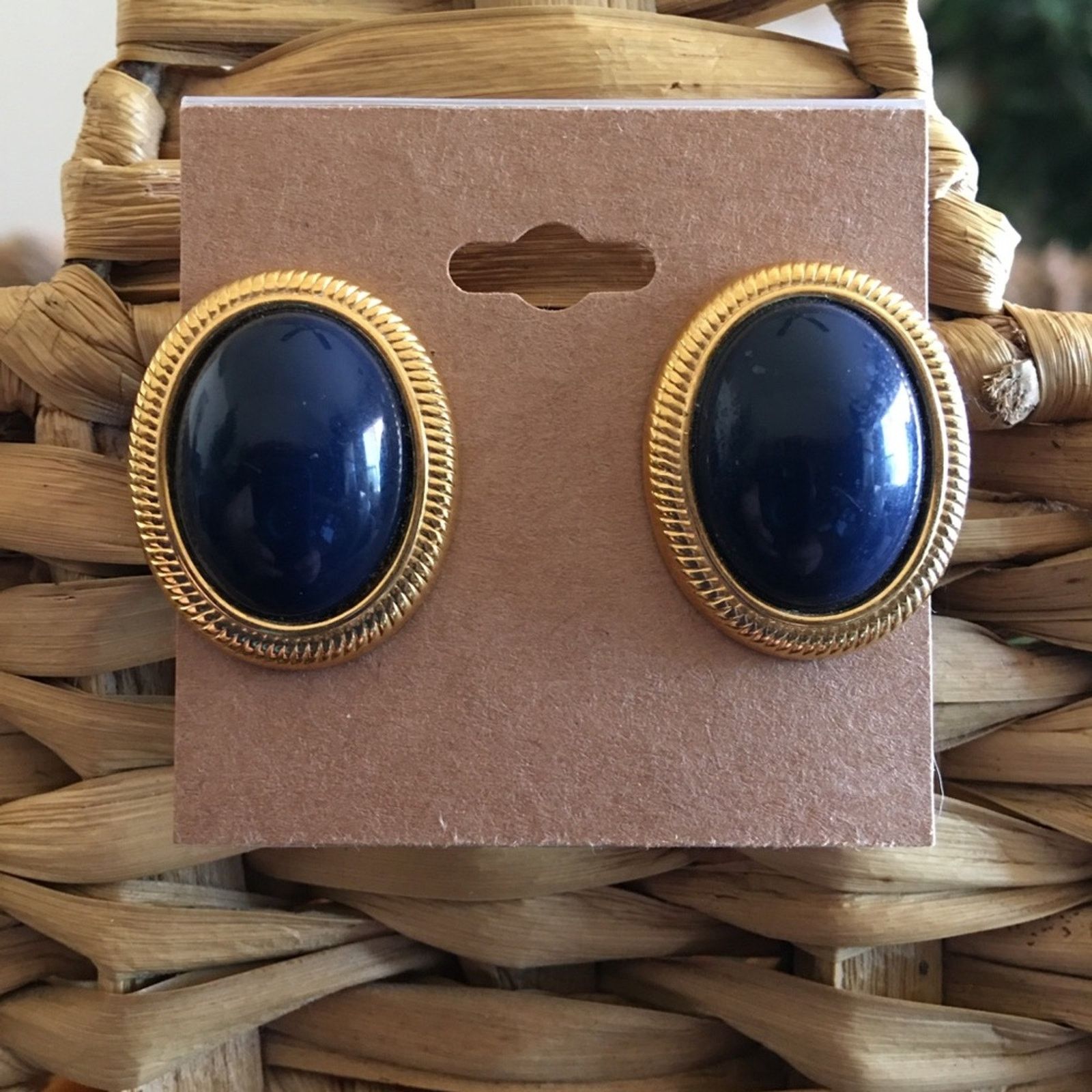 Vintage Vintage navy and gold classic style earrings Size ONE SIZE - 1 Thumbnail