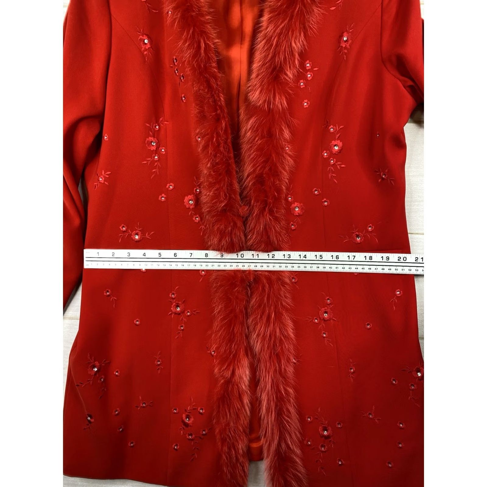 Marcs Ben Marc Red Skirt Suit 2pc Sz 12 Velvet? Faux Fur Jacket Vintage No Size 34" / US 12 / IT 48 - 6 Thumbnail