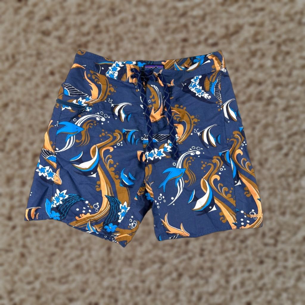Patagonia Patagonia Men Bottom Trunks 29 Blue Floral Hawaiian Tropical Fish Nylon Swim Surf Size US 29 - 1 Thumbnail