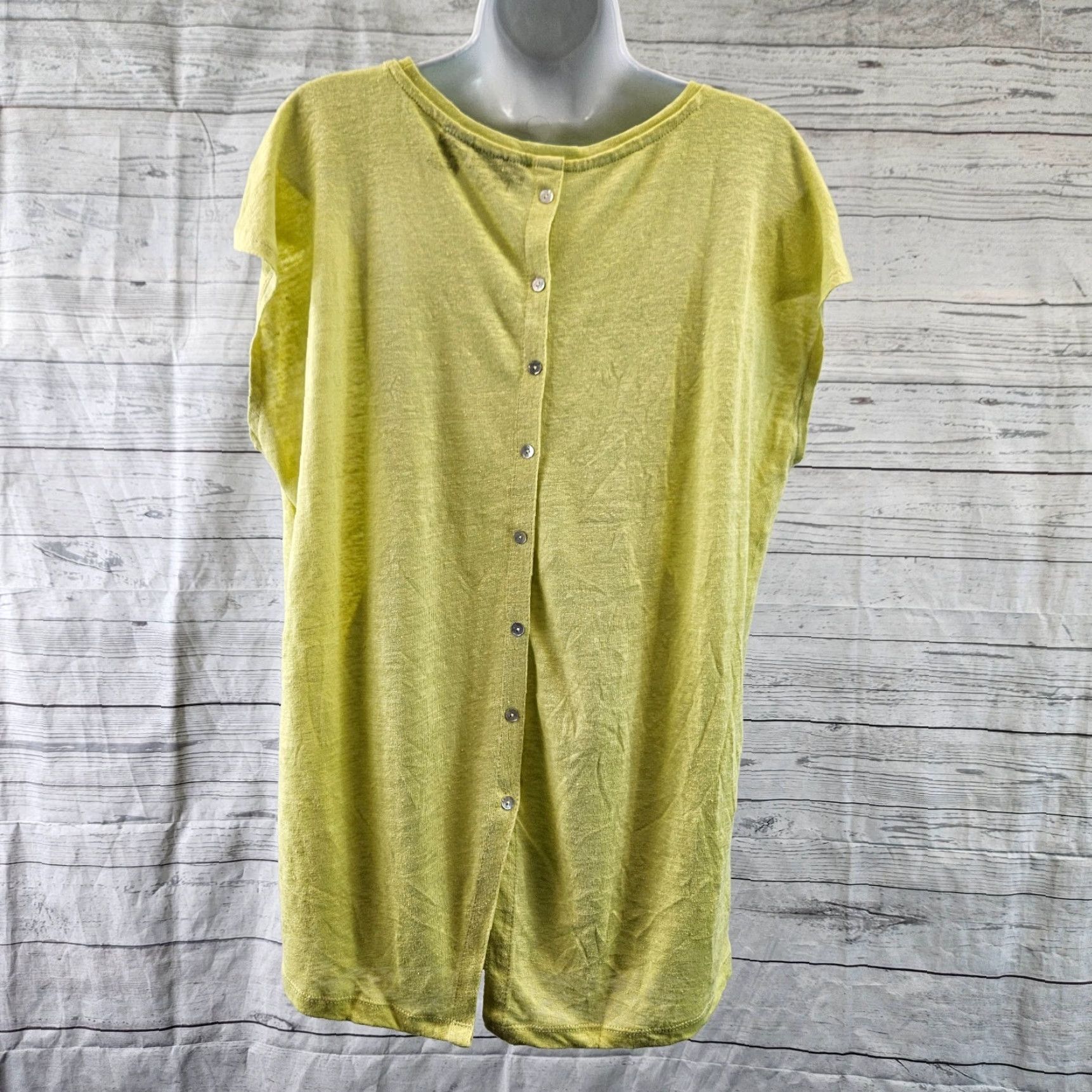 Vintage Tahari Womens Linen Top XL Yellow/Green Scoop Neck Back Button Shirt Adult XL Womens Linen Top Yellow Green Tahari Shirt Top Size XL / US 12-14 / IT 48-50 - 4 Thumbnail