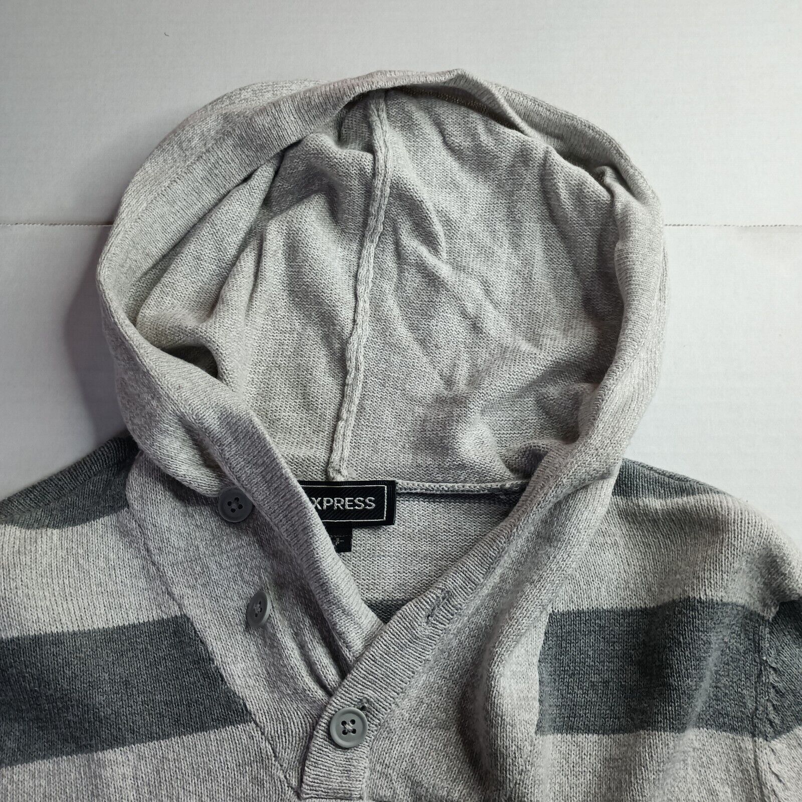 Express Express Pullover Hoodie Sweater Men's S Small Gray Striped Size US S / EU 44-46 / 1 - 3 Thumbnail