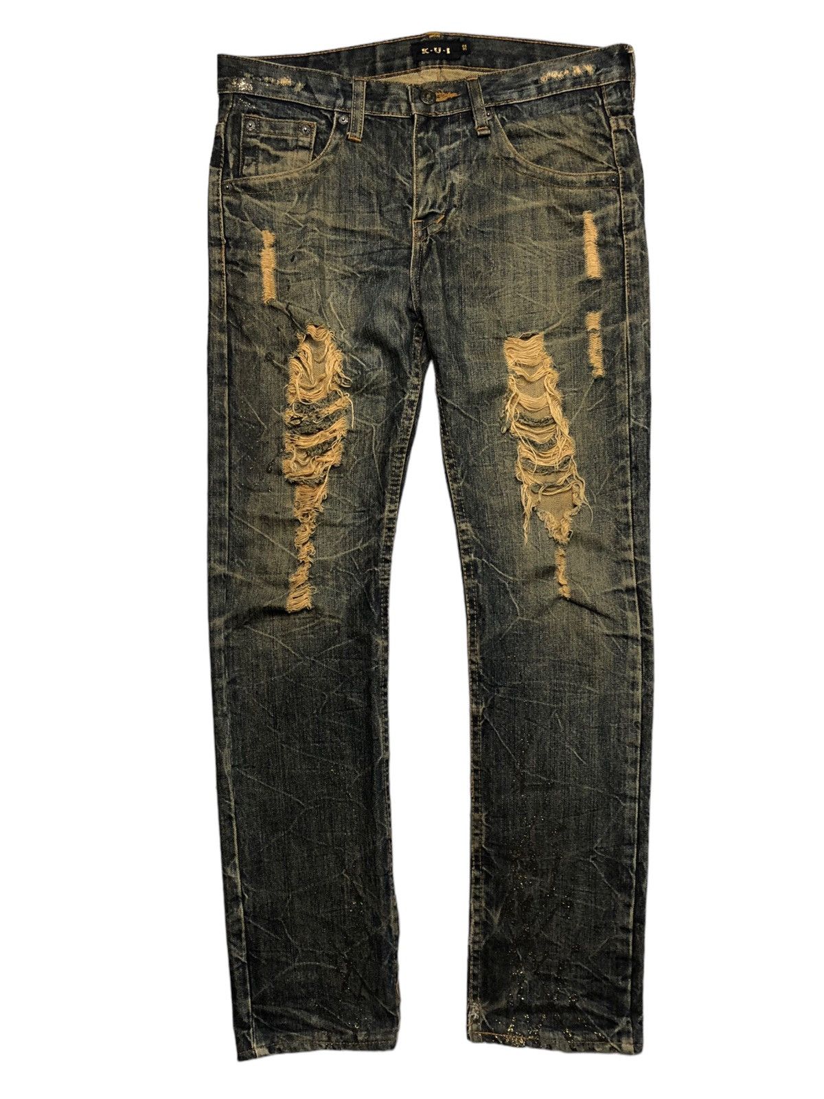 Japanese Brand Japanese Brand KUI distressed glitter rusty denim pants Size US 33 - 1 Thumbnail
