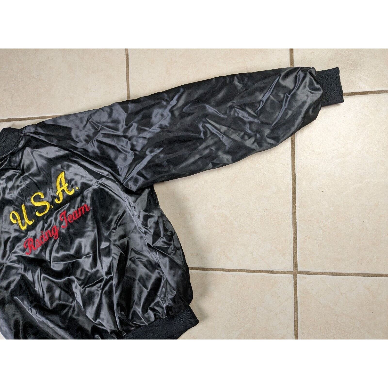 Other Vtg USA Racing Team Satin Bomber Snap Button Jacket Auburn Size US L / EU 52-54 / 3 - 14 Thumbnail