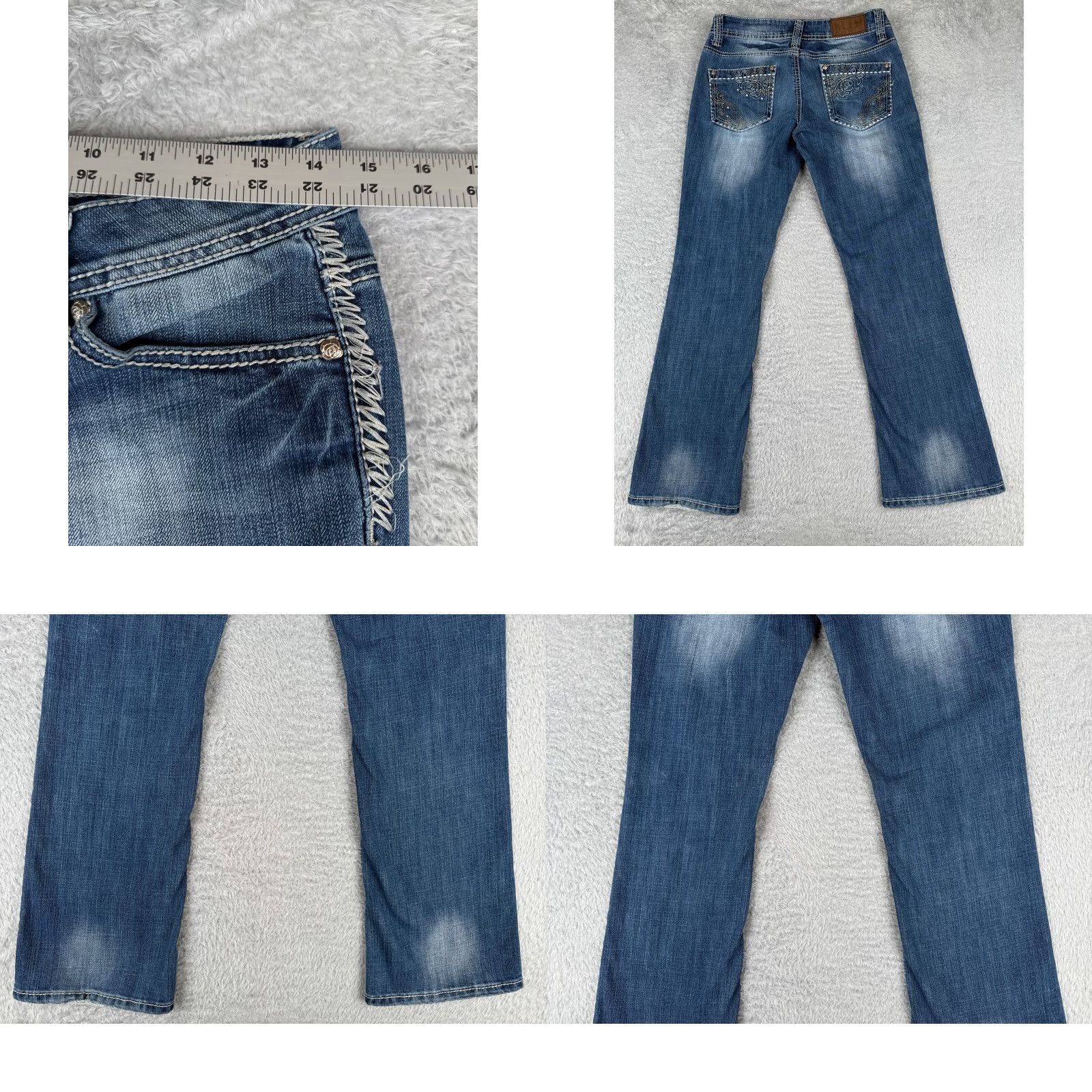 Denime Cowgirl Up Jeans Women Bootcut 29x30 Blue Denim Distressed 5-Pocket Regular Low Rise Jeans Mens Womens Girls Size 29" - 9 Thumbnail
