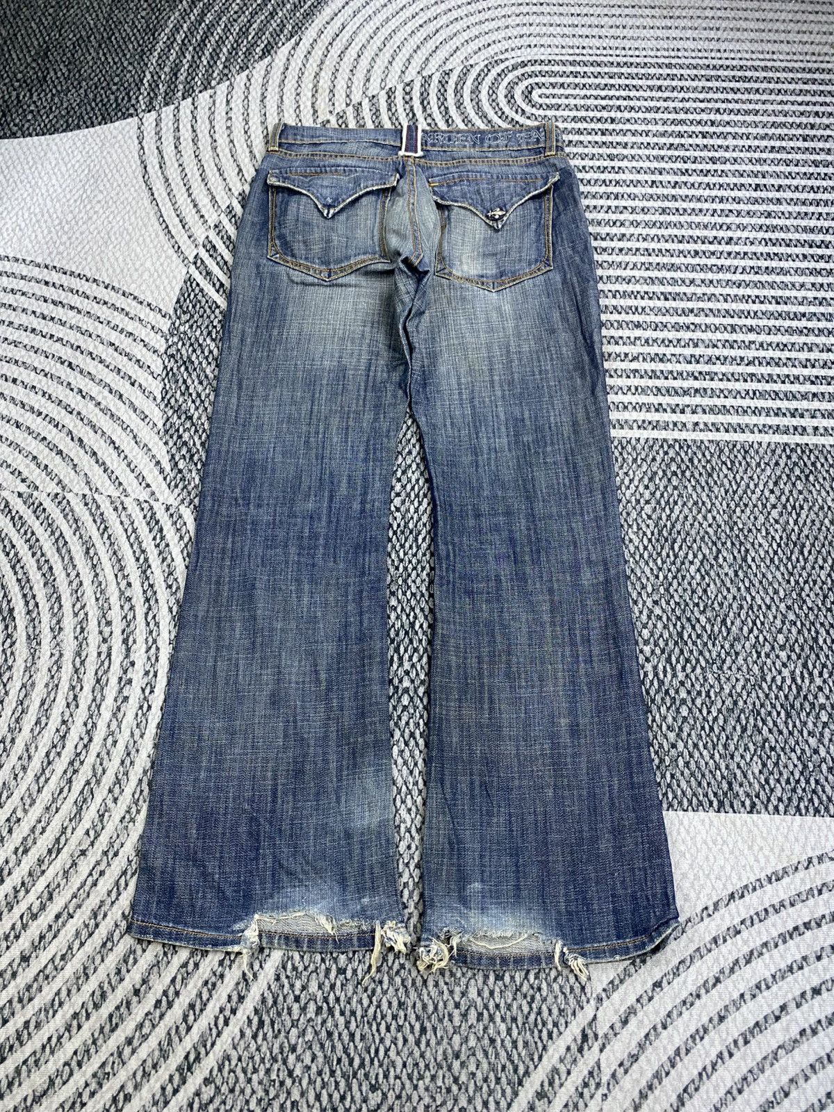 If Six Was Nine FLARED Garden Of Earthly Delights Distressed Denim Jeans Size US 33 - 2 Thumbnail