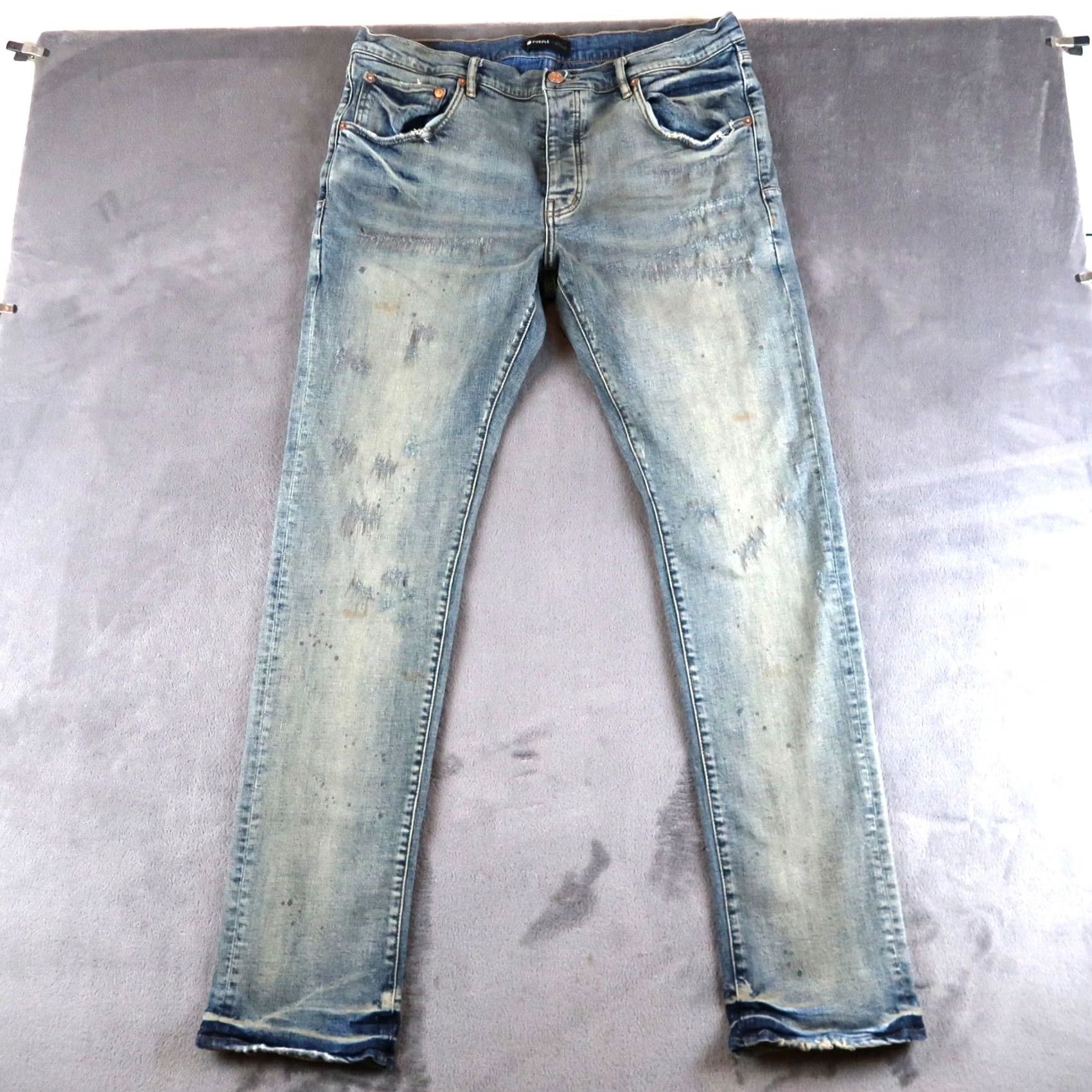 J Brand PURPLE BRAND Denim Jeans P001 Light Wash Blue Skinny 38 Men 5-Pocket Design Slim Regular Blue 90s Retro Hip Hop Vintage No Size US 38 / EU 54 - 2 Thumbnail