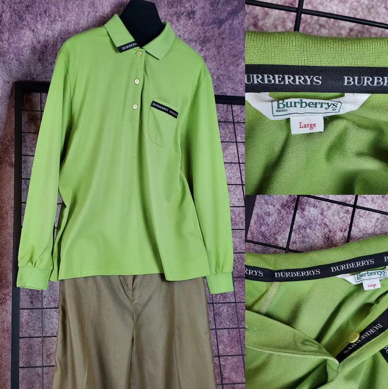 Burberry Burberry Green Cotton Blend Long Sleeve Polo Size US L / EU 52-54 / 3 - 1 Thumbnail