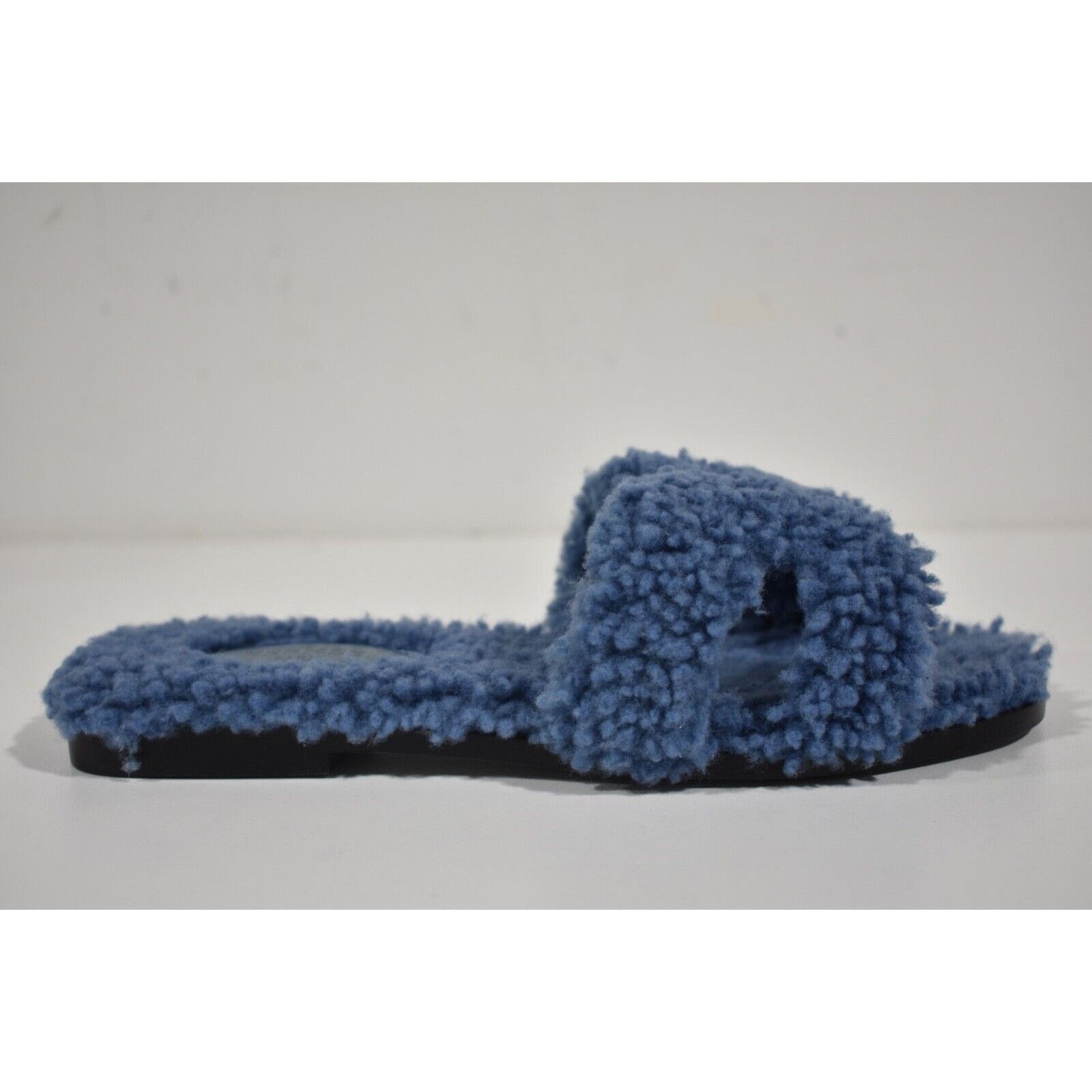 Hermes Hermes Oran Teddy Shearling Fur Blue H Logo Slide Size US 7 / IT 37 - 3 Thumbnail