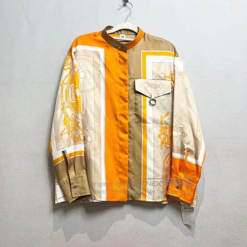 Hermes Hermes SS23 Book Stamp Pattern Printed Silk Long Sleeve Sh Size XXS / US 00 / IT 34 - 1 Thumbnail