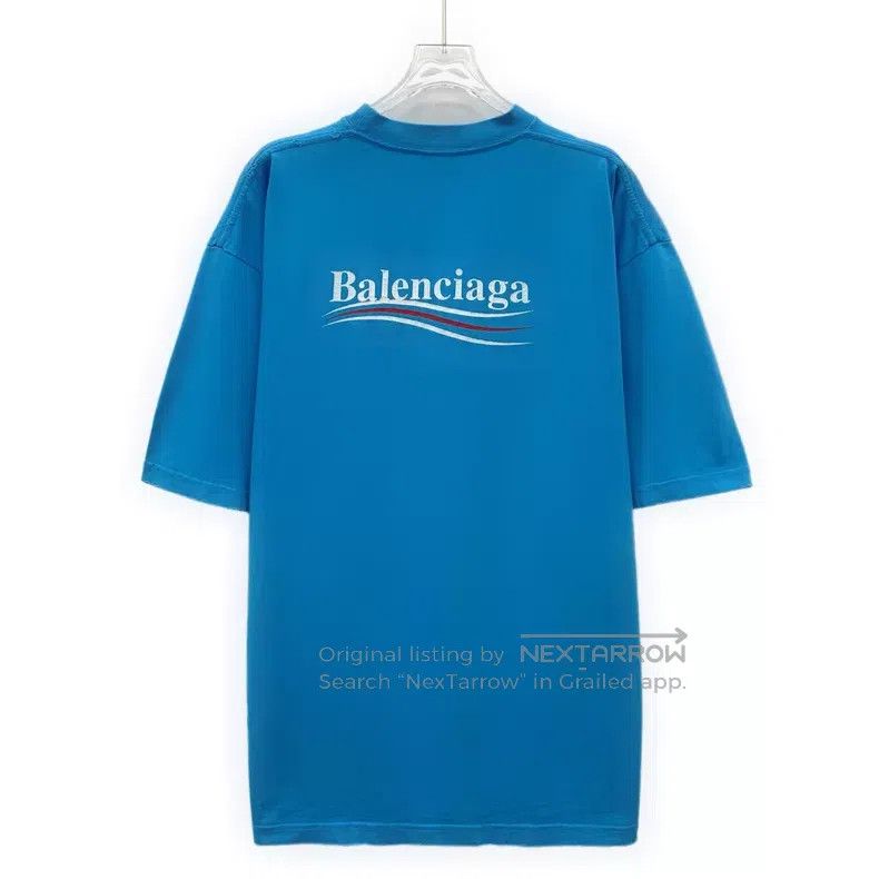 Balenciaga Balenciaga Blue Logo Letter Printed Cotton Round Neck Shor Size US M / EU 48-50 / 2 - 2 Thumbnail