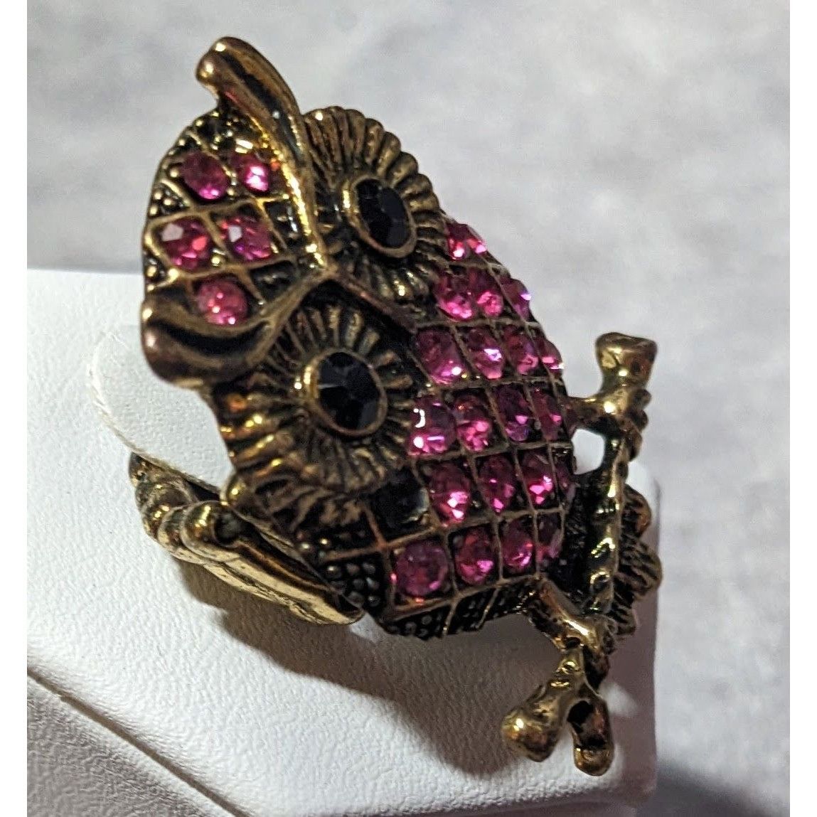 Other Witchy Cottagecore Pink Rhinestone Gold Tone Owl Stretch Rin Size ONE SIZE - 10 Thumbnail