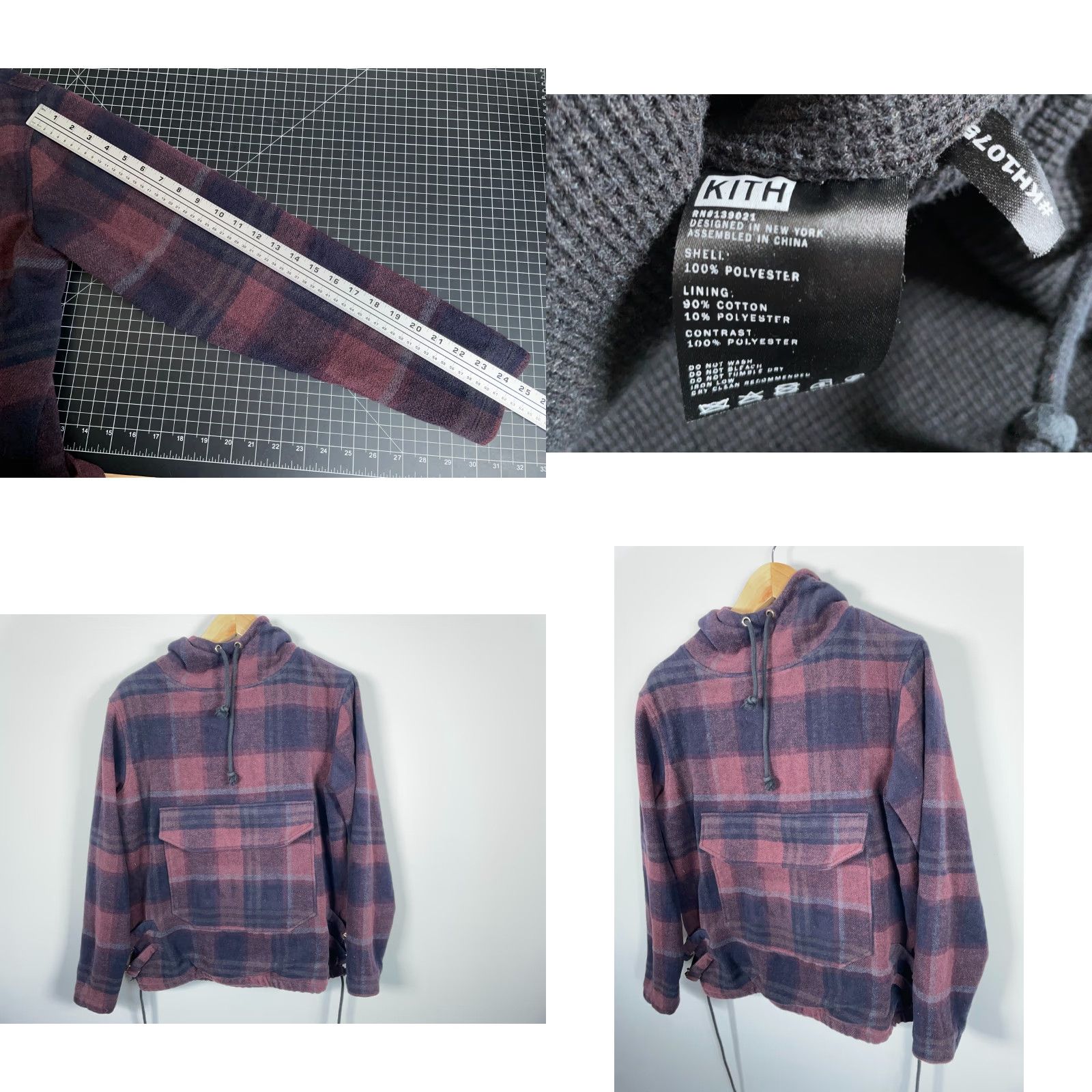 Kith KITH Hoodie Mens XS Purple Plaid Thermal Lined Heavyweight Pullover Sweatshirt Crew Neck Winter Fall Retro Grunge Size US XS / EU 42 / 0 - 8 Thumbnail