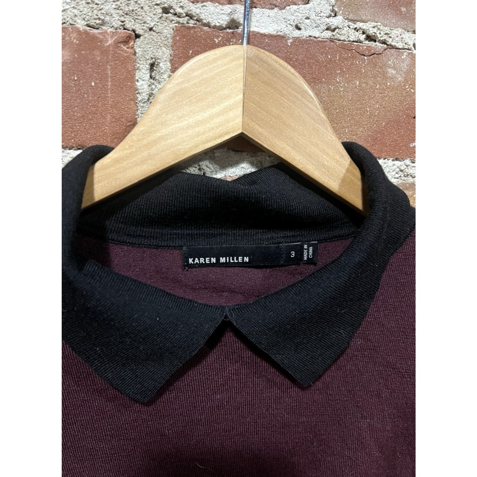 Karen Millen Karen Millen Blouse Shirt Womens Black Maroon 3 Long Sleeve Button Viscose Wool Tunic Business Spring Dry Clean Only UK Made - N/A Size XS / US 0-2 / IT 36-38 - 2 Thumbnail